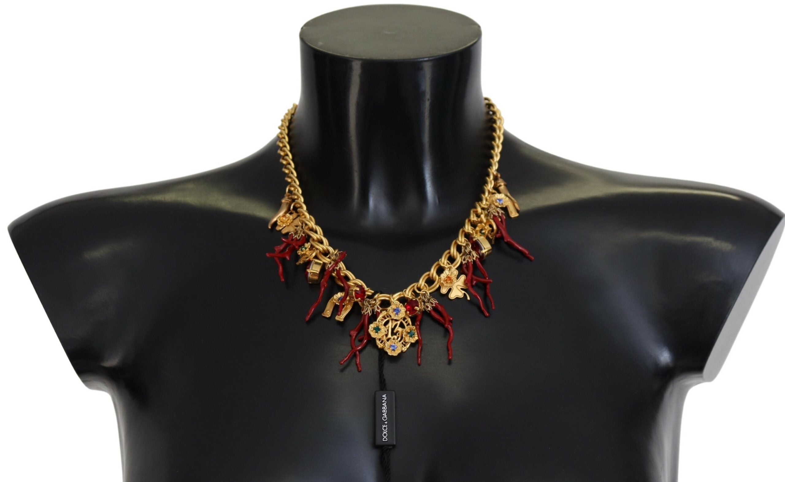 Dolce &amp; Gabbana Gold Brass Crystal Logo Chili Statement Колие
