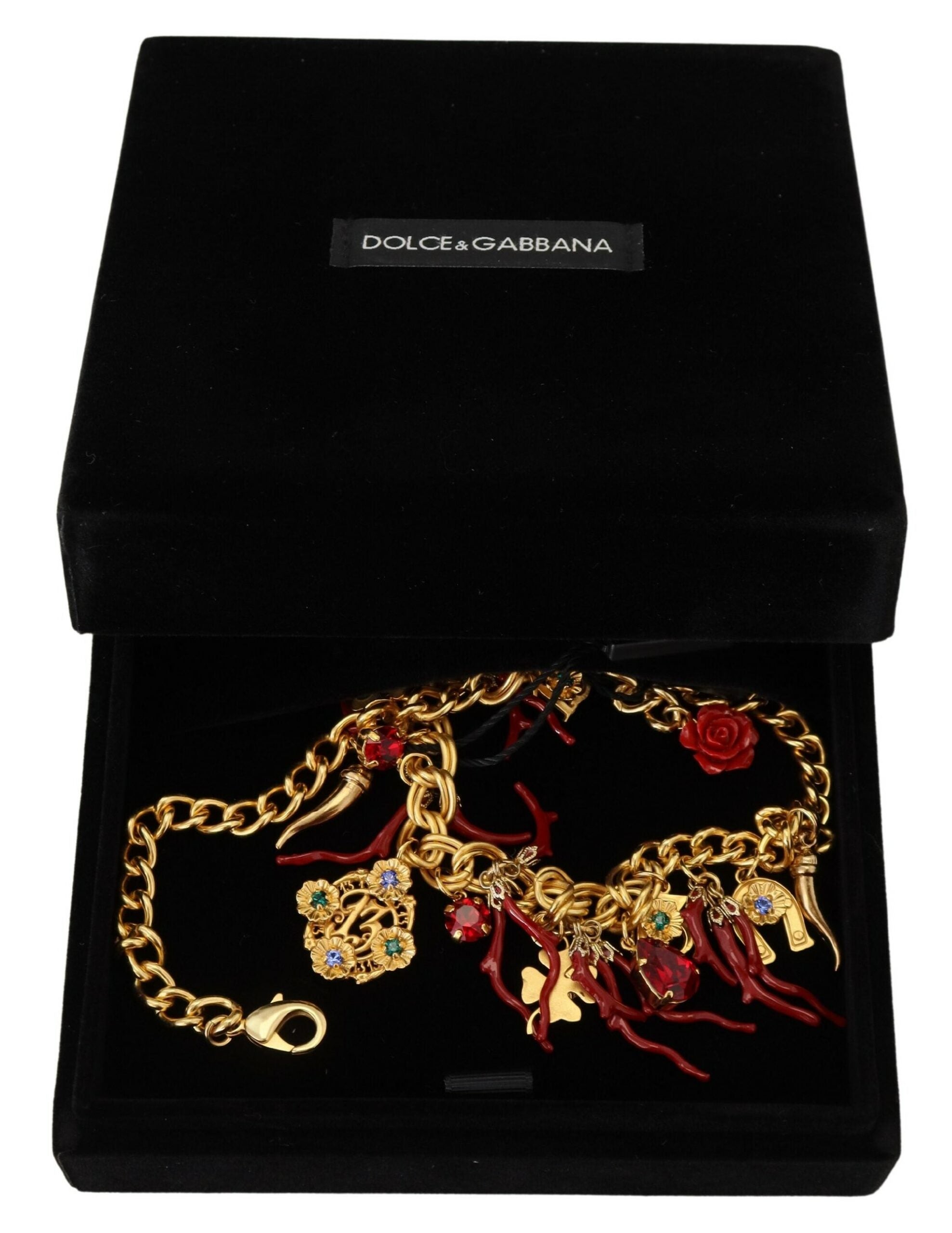 Dolce &amp; Gabbana Gold Brass Crystal Logo Chili Statement Колие