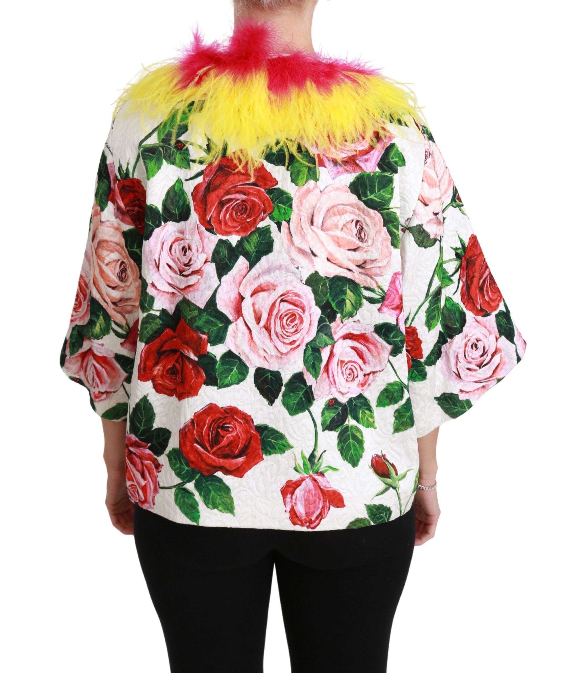 Dolce &amp; Gabbana Бяло палто на цветя Capte Fur Roses Jacket