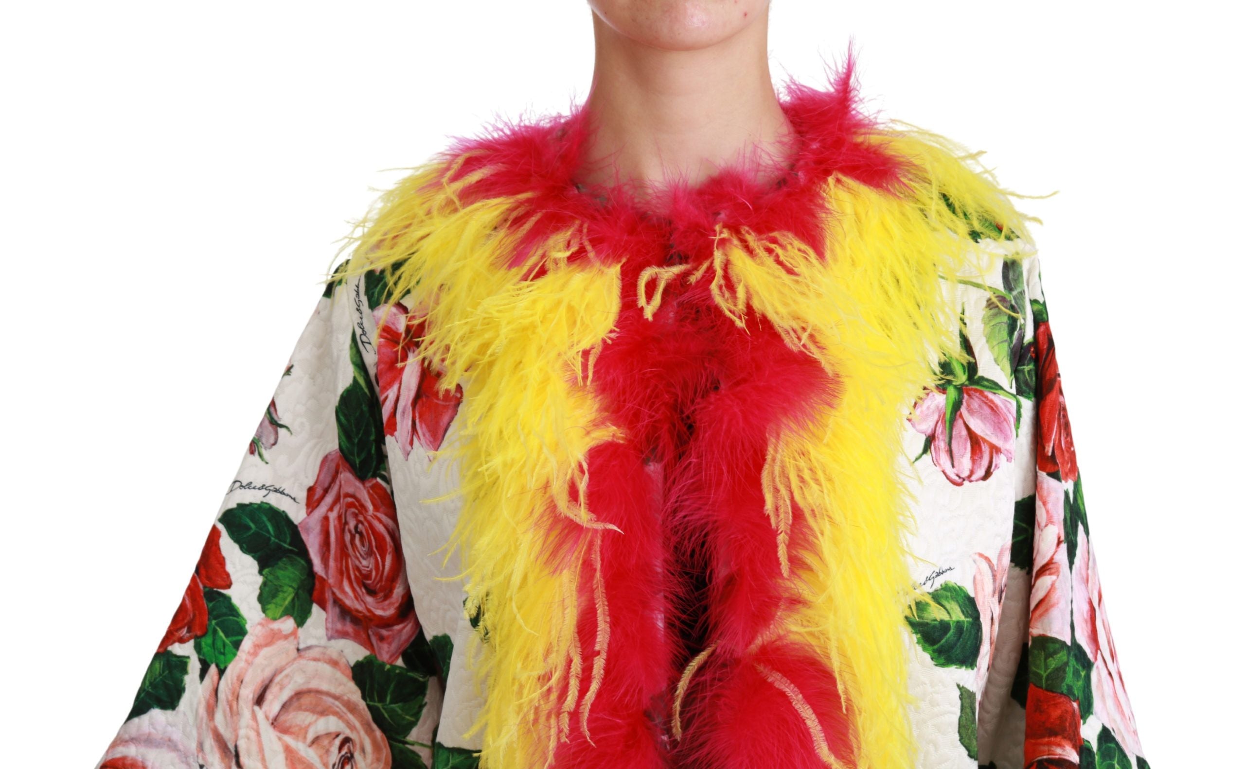 Dolce &amp; Gabbana Бяло палто на цветя Capte Fur Roses Jacket