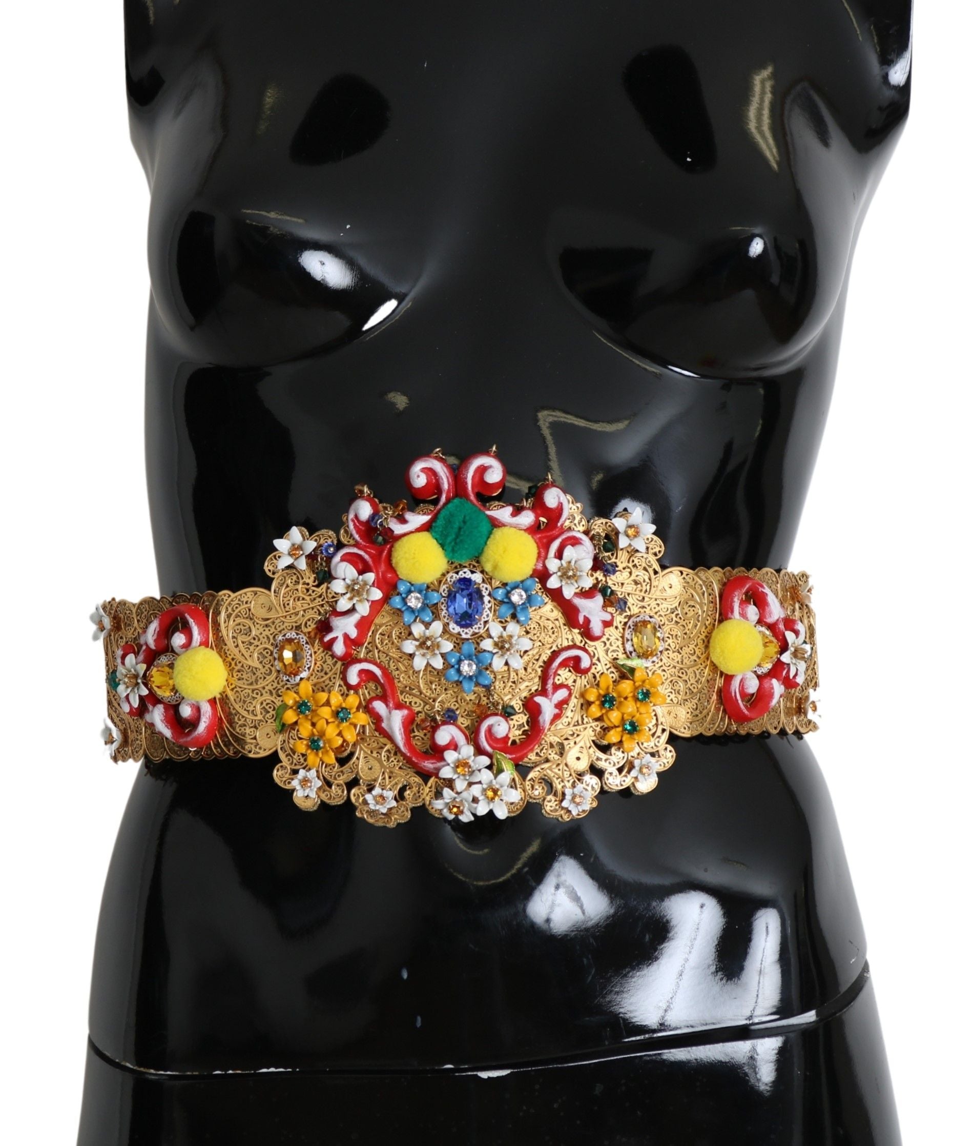 Dolce &amp; Gabbana, многоцветен колан с широка талия, украсен с флорални кристали