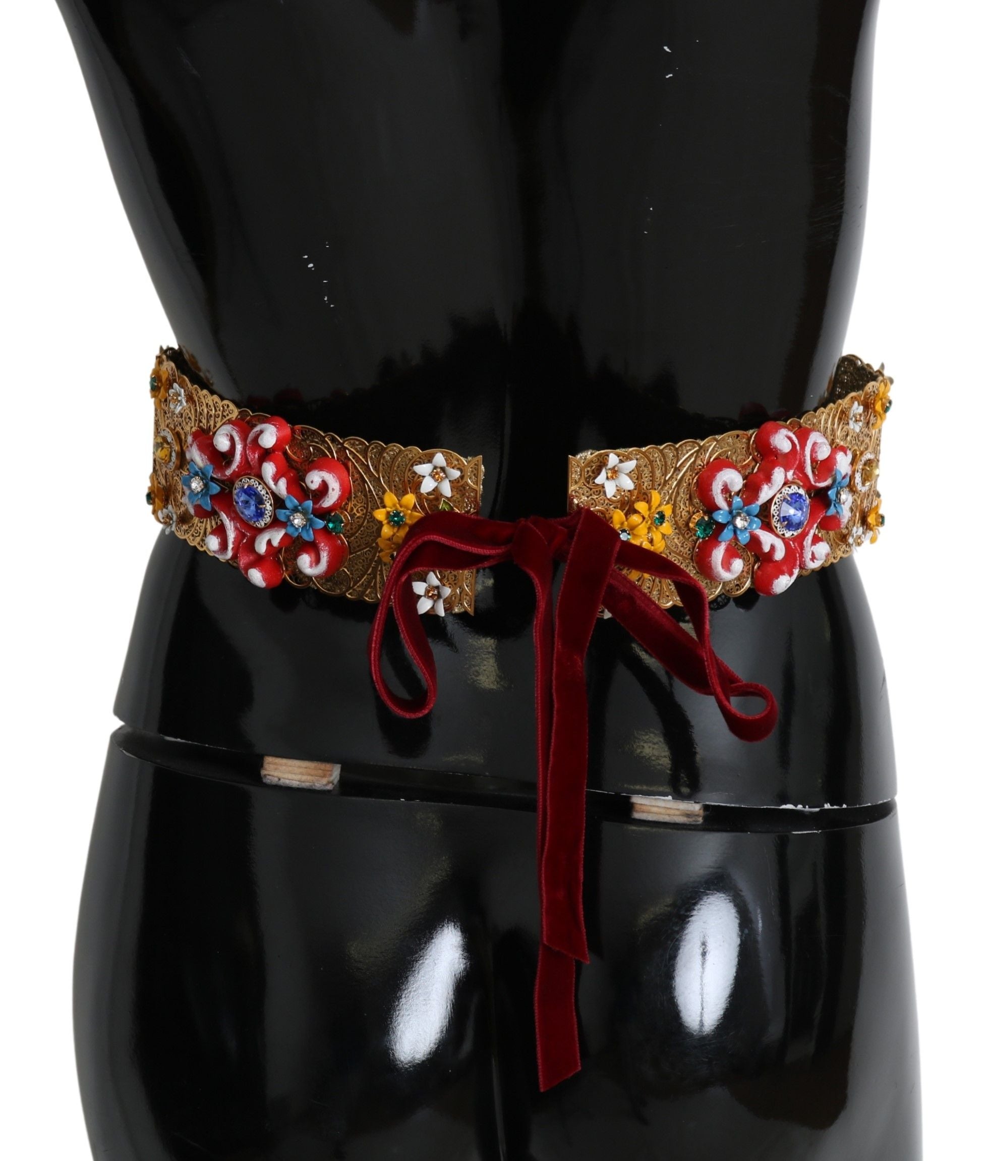 Dolce &amp; Gabbana, многоцветен колан с широка талия, украсен с флорални кристали