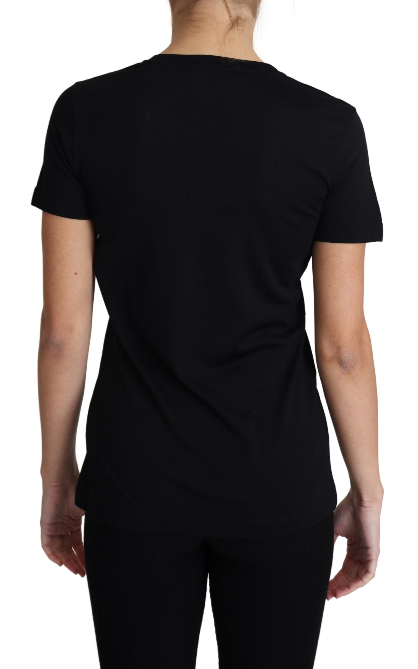 Черна вълнена тениска с кръгло деколте и къси ръкави Dolce &amp; Gabbana