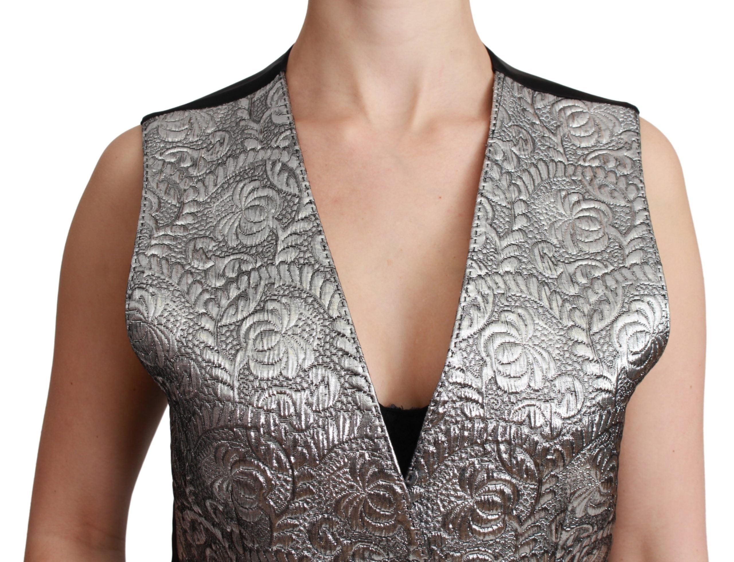 Dolce &amp; Gabbana сребърен брокат без ръкави метален топ