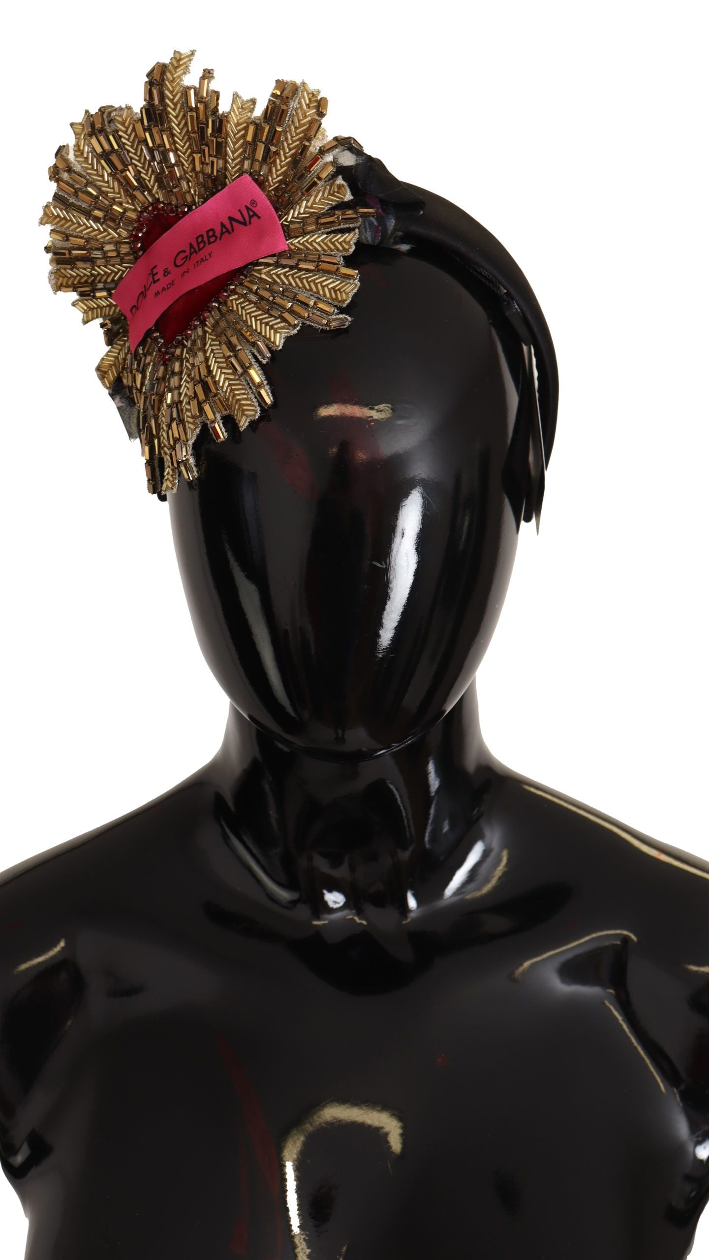 Украсена диадема с лента за глава Dolce &amp; Gabbana, черно злато, свещено сърце
