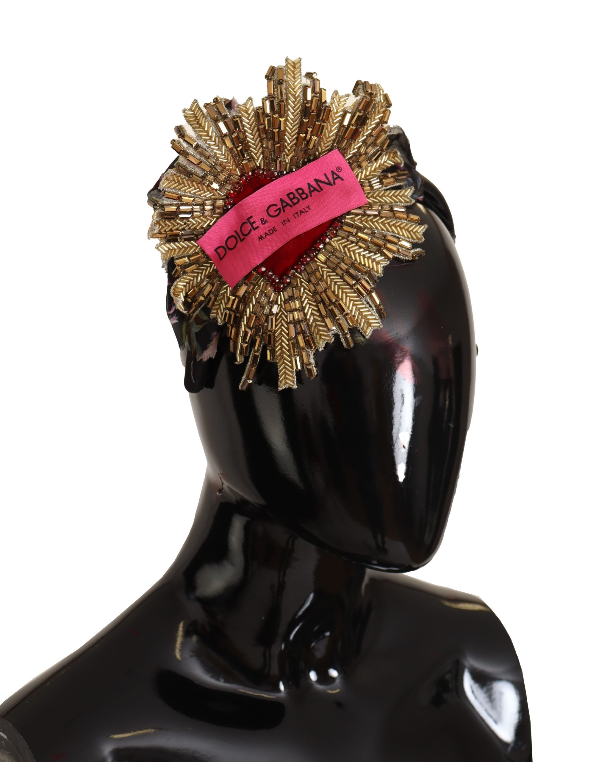Украсена диадема с лента за глава Dolce &amp; Gabbana, черно злато, свещено сърце
