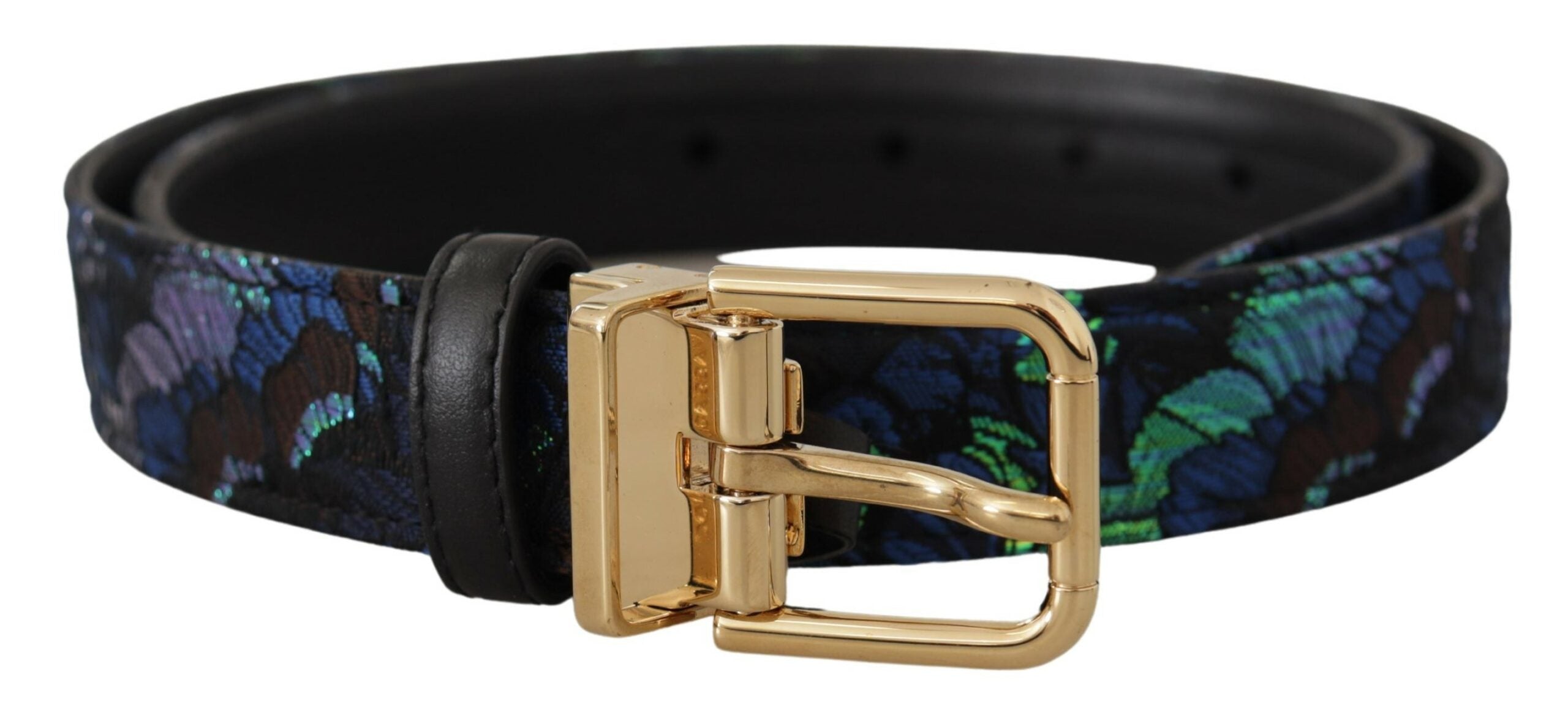 Dolce &amp; Gabbana Многоцветен флорален жакардов златист колан с метална катарама