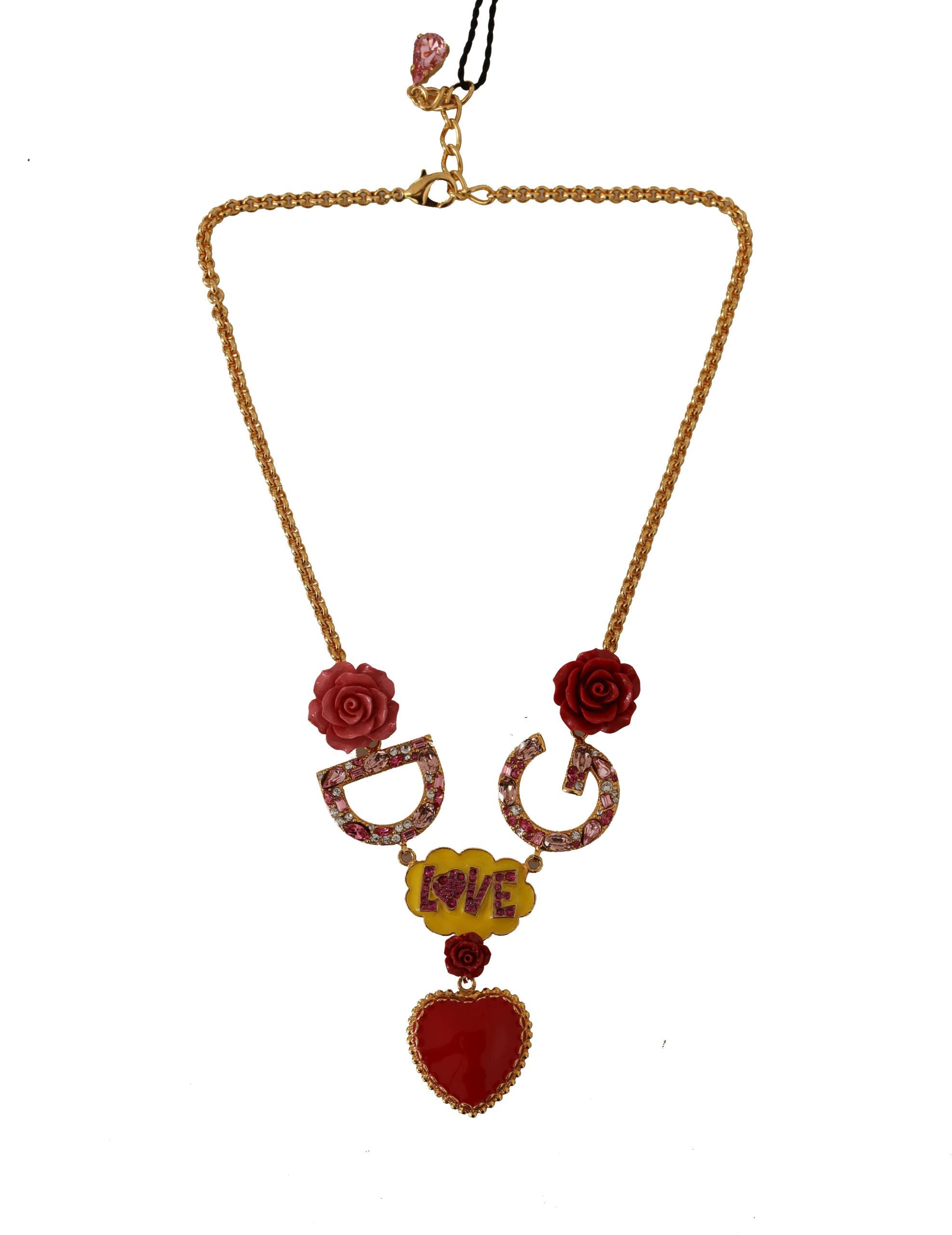 Dolce &amp; Gabbana Gold Rose Love Crystal Charm Chain Колие