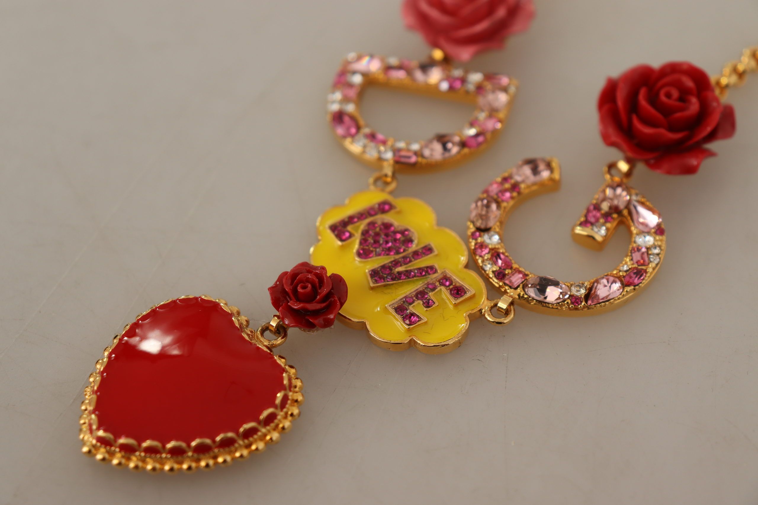 Dolce &amp; Gabbana Gold Rose Love Crystal Charm Chain Колие