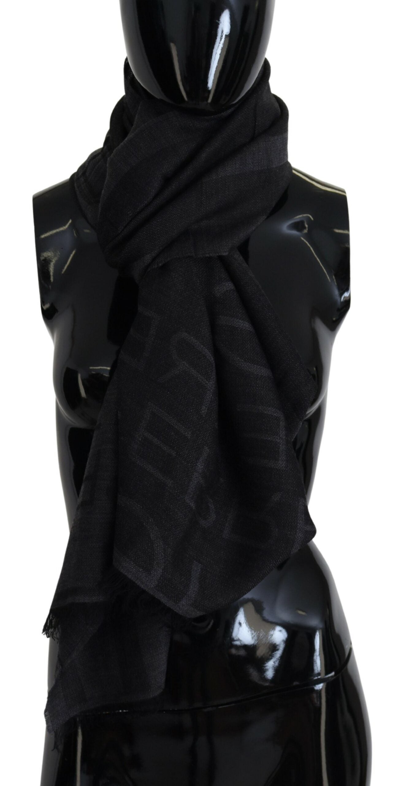 GF Ferre Черен вълнен плетен шал с ресни