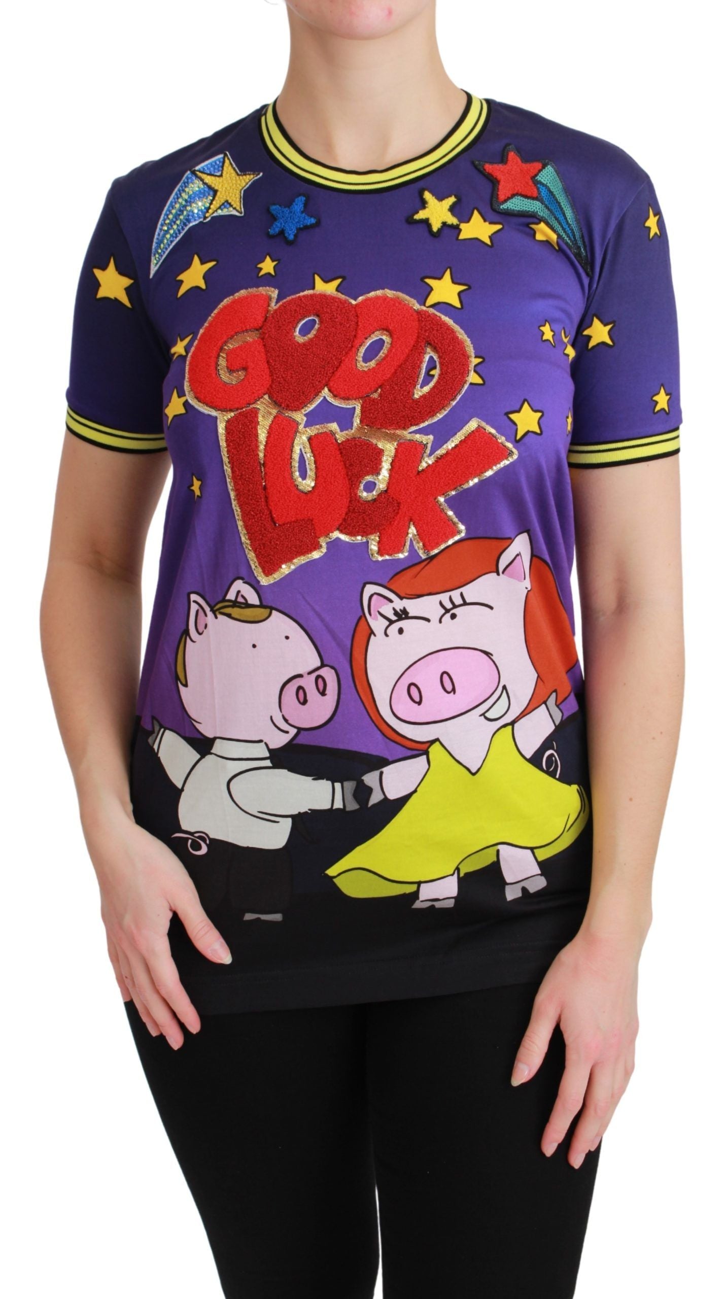 Dolce &amp; Gabbana Purple YEAR OF THE PIG Горна памучна тениска