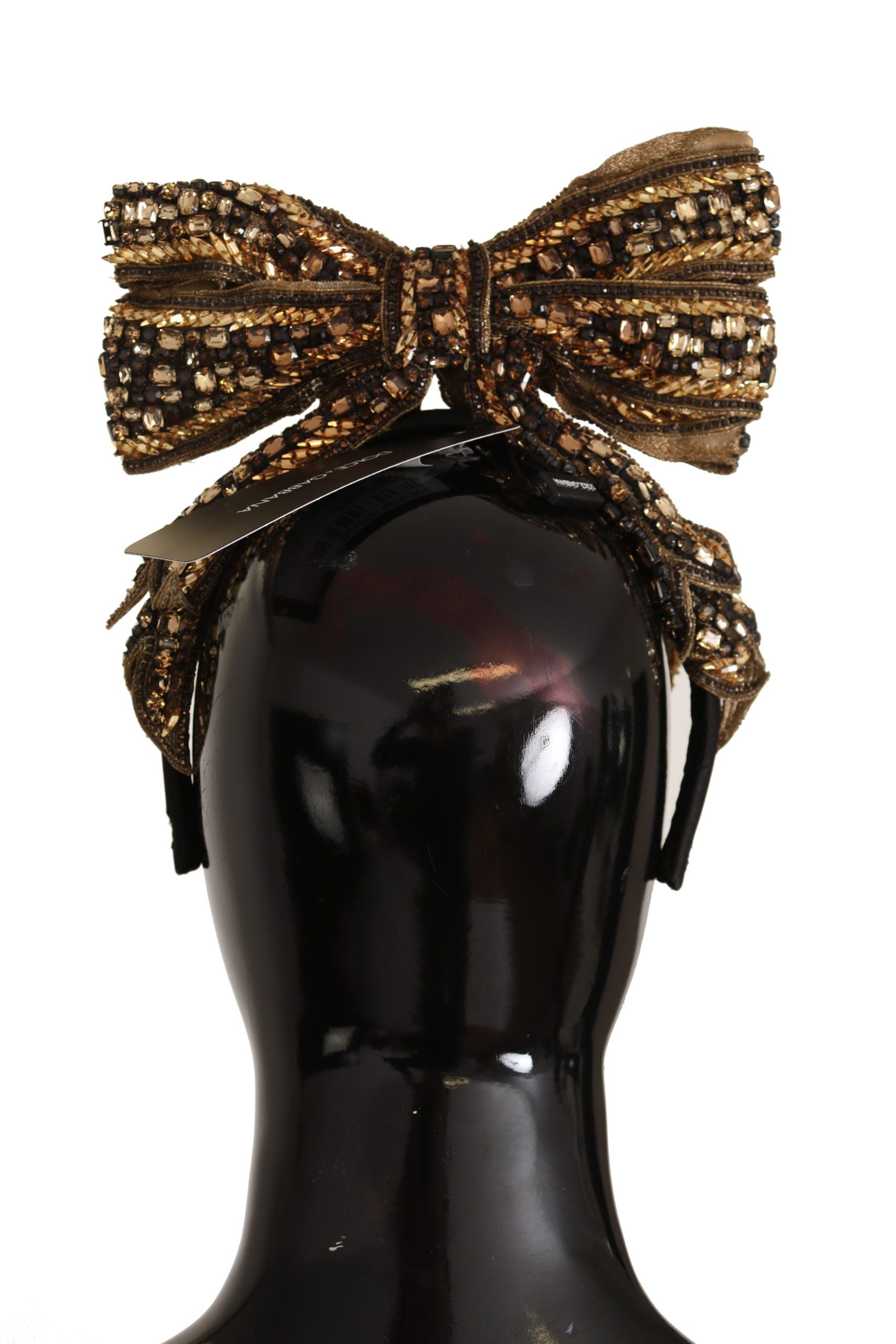 Dolce &amp; Gabbana златна кристална диадема с копринена панделка с мъниста и пайети