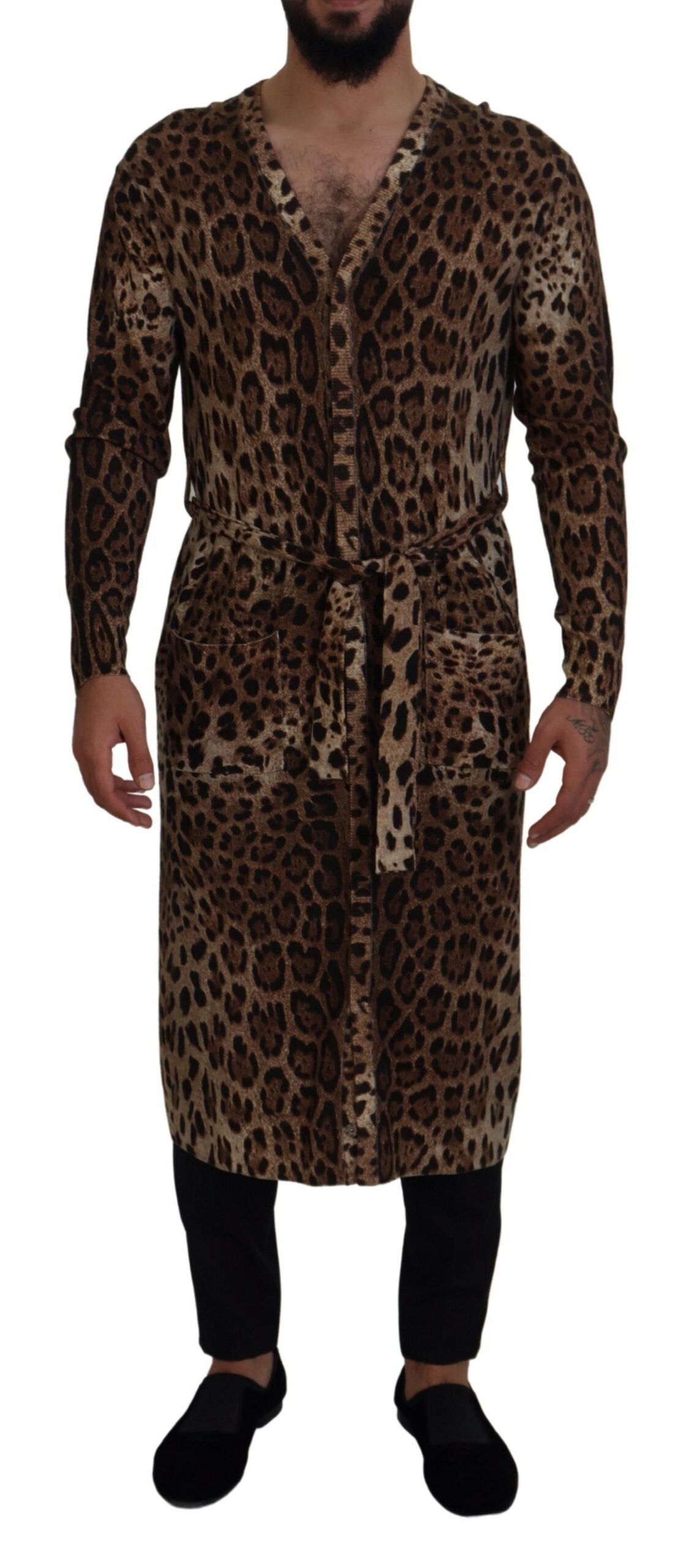 Dolce &amp; Gabbana кафяв пуловер с вълнена роба с леопард