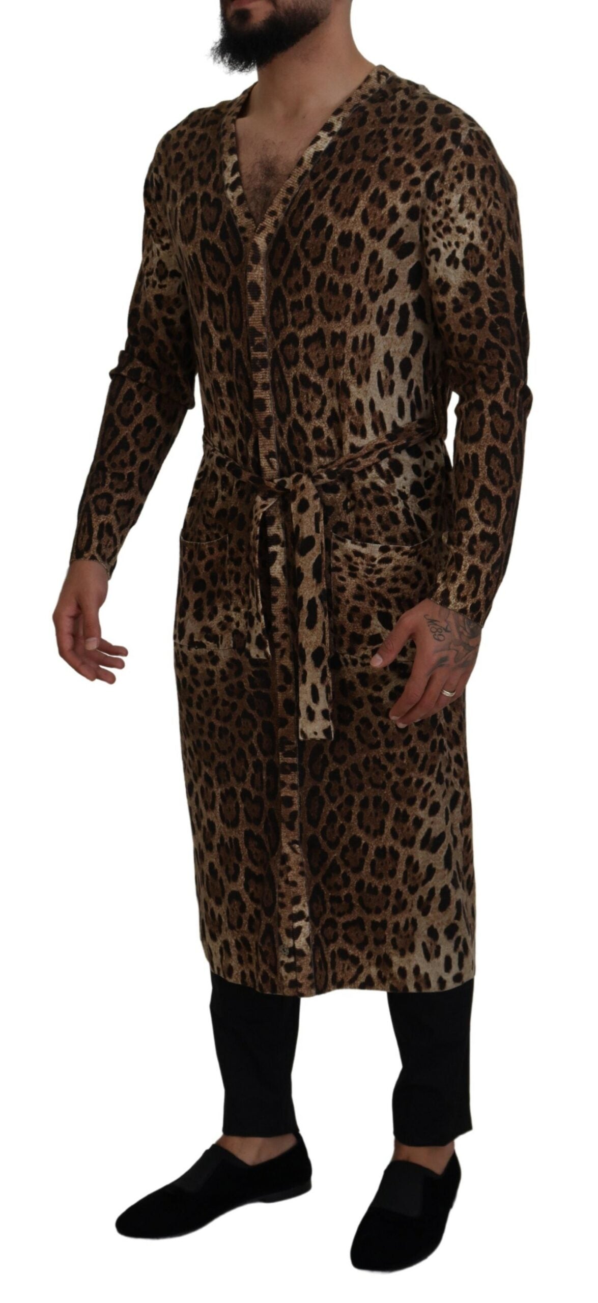 Dolce &amp; Gabbana кафяв пуловер с вълнена роба с леопард
