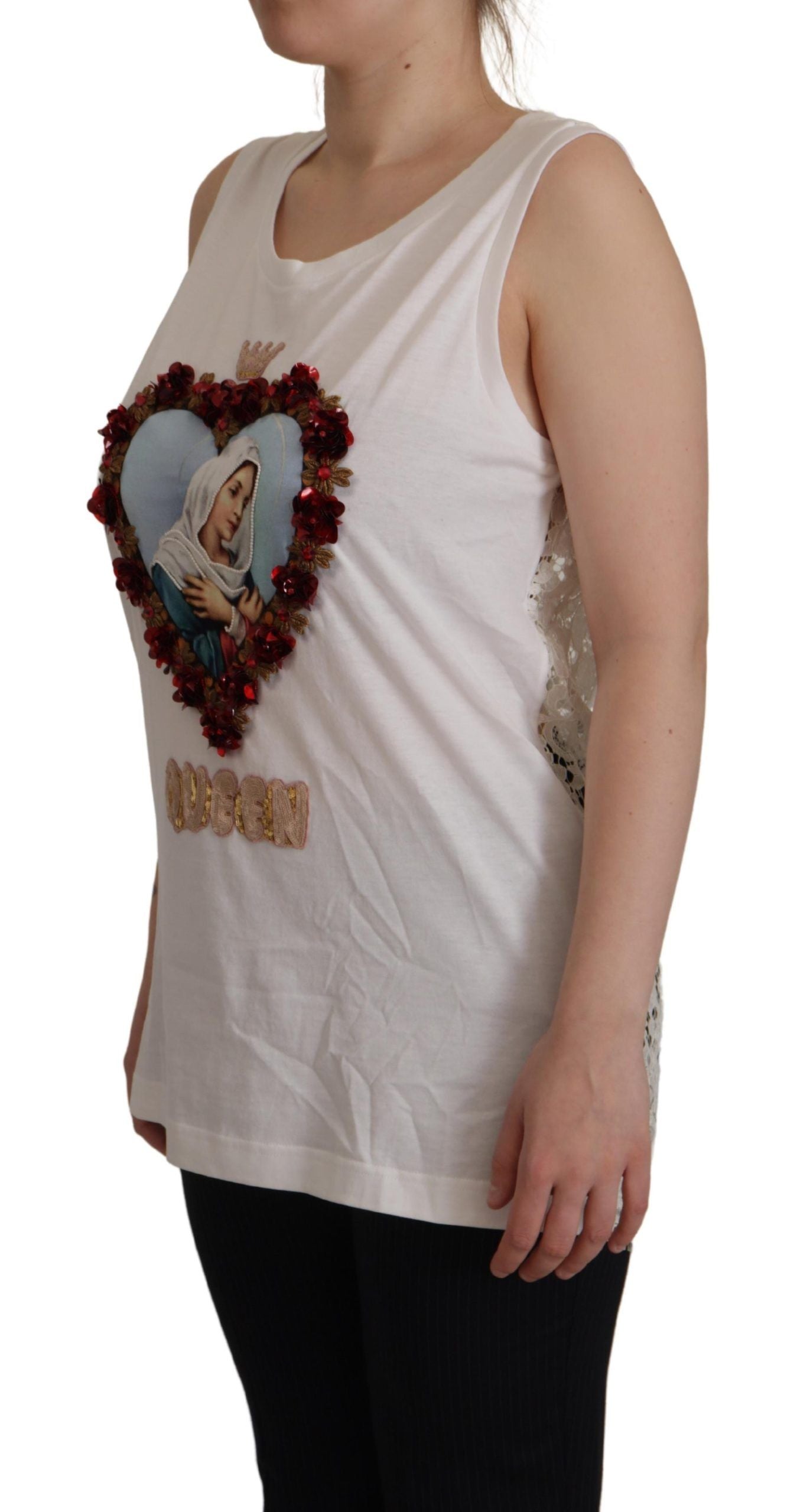 Бяла тениска с бродирана щампа Dolce &amp; Gabbana
