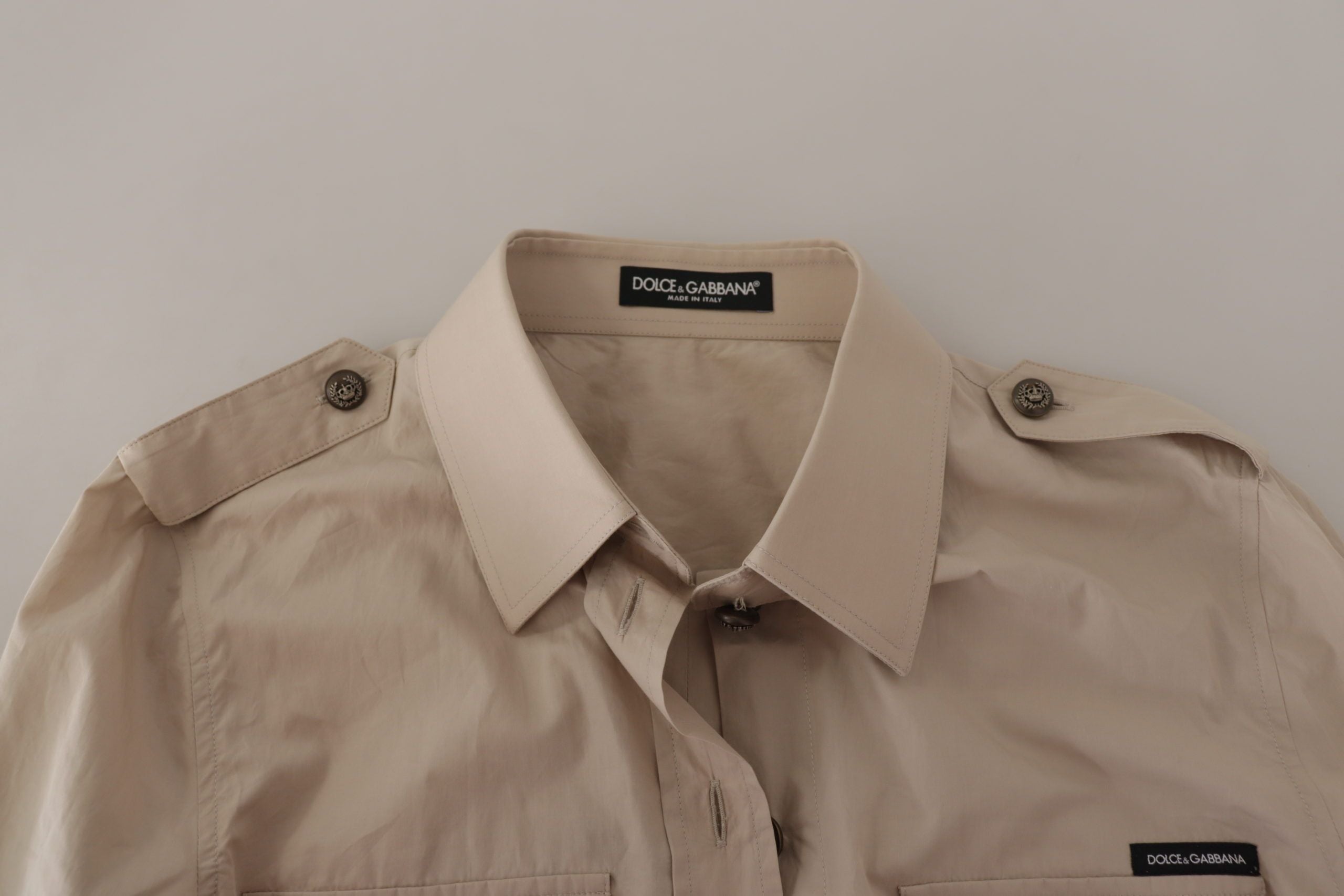 Dolce &amp; Gabbana бежова поплин сафари риза с яка и джоб