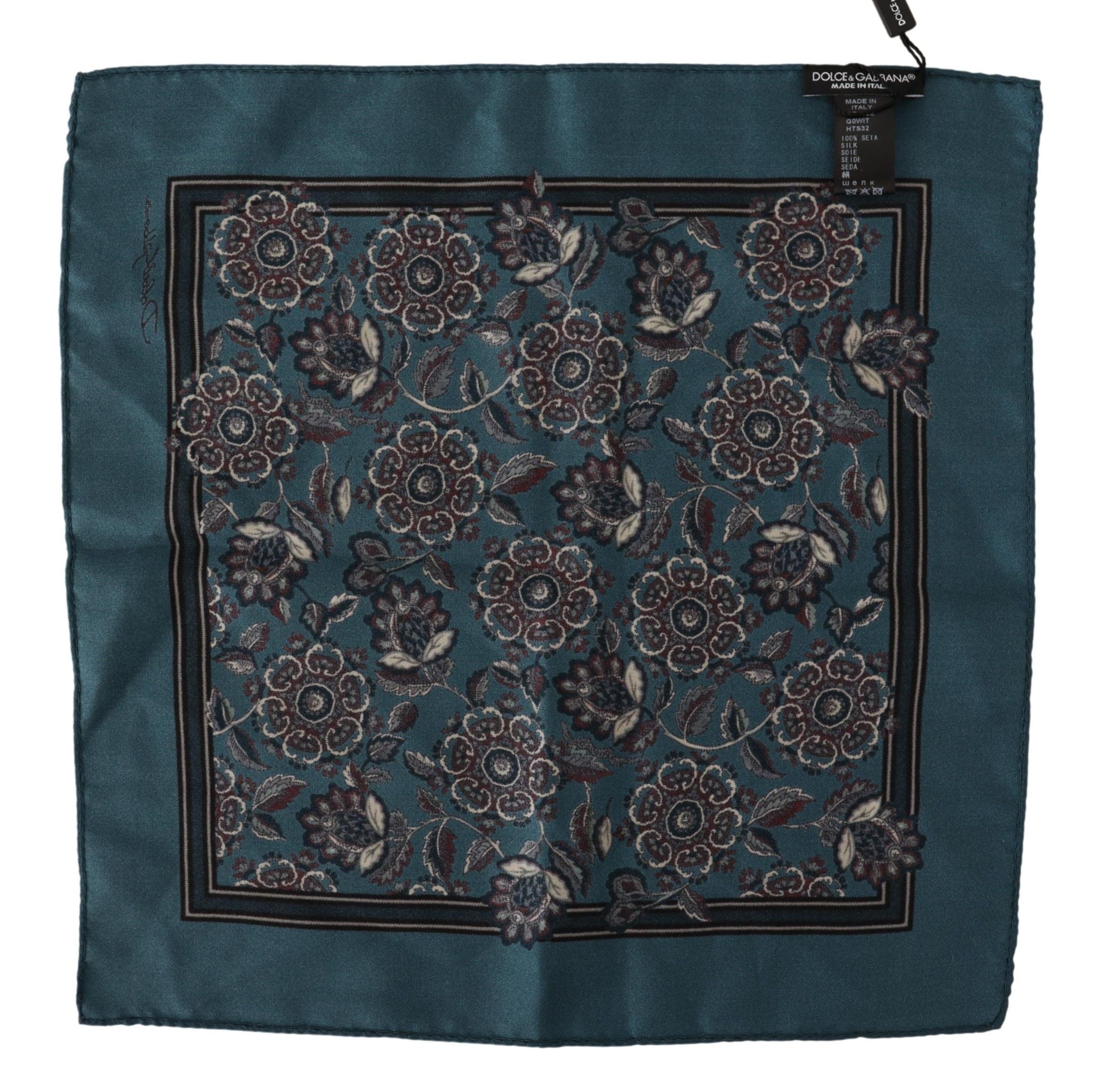Dolce &amp; Gabbana син копринен квадратен шал с флорални кърпи