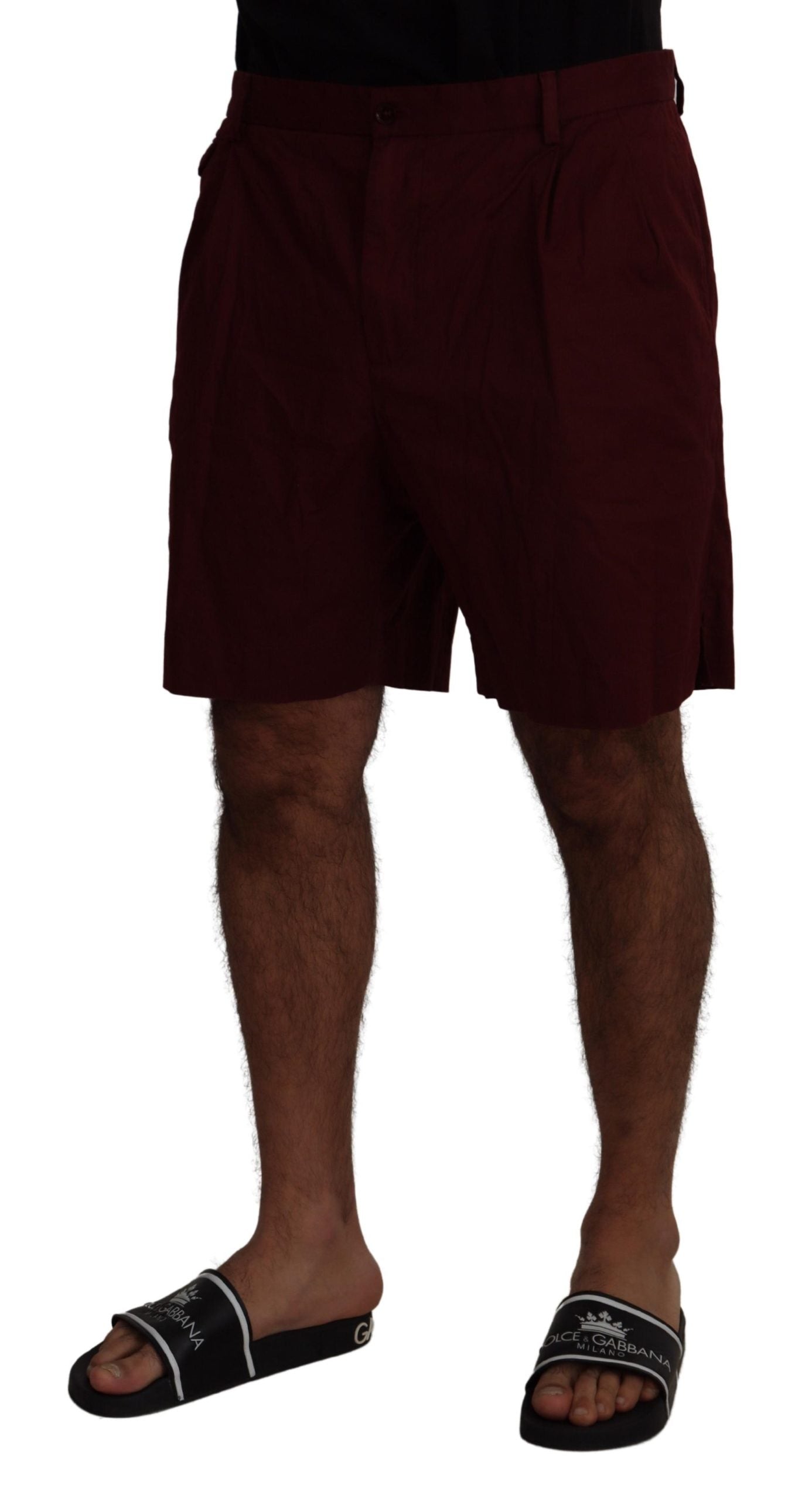 Dolce &amp; Gabbana Maroon Cotton Bermuda Casual Shorts