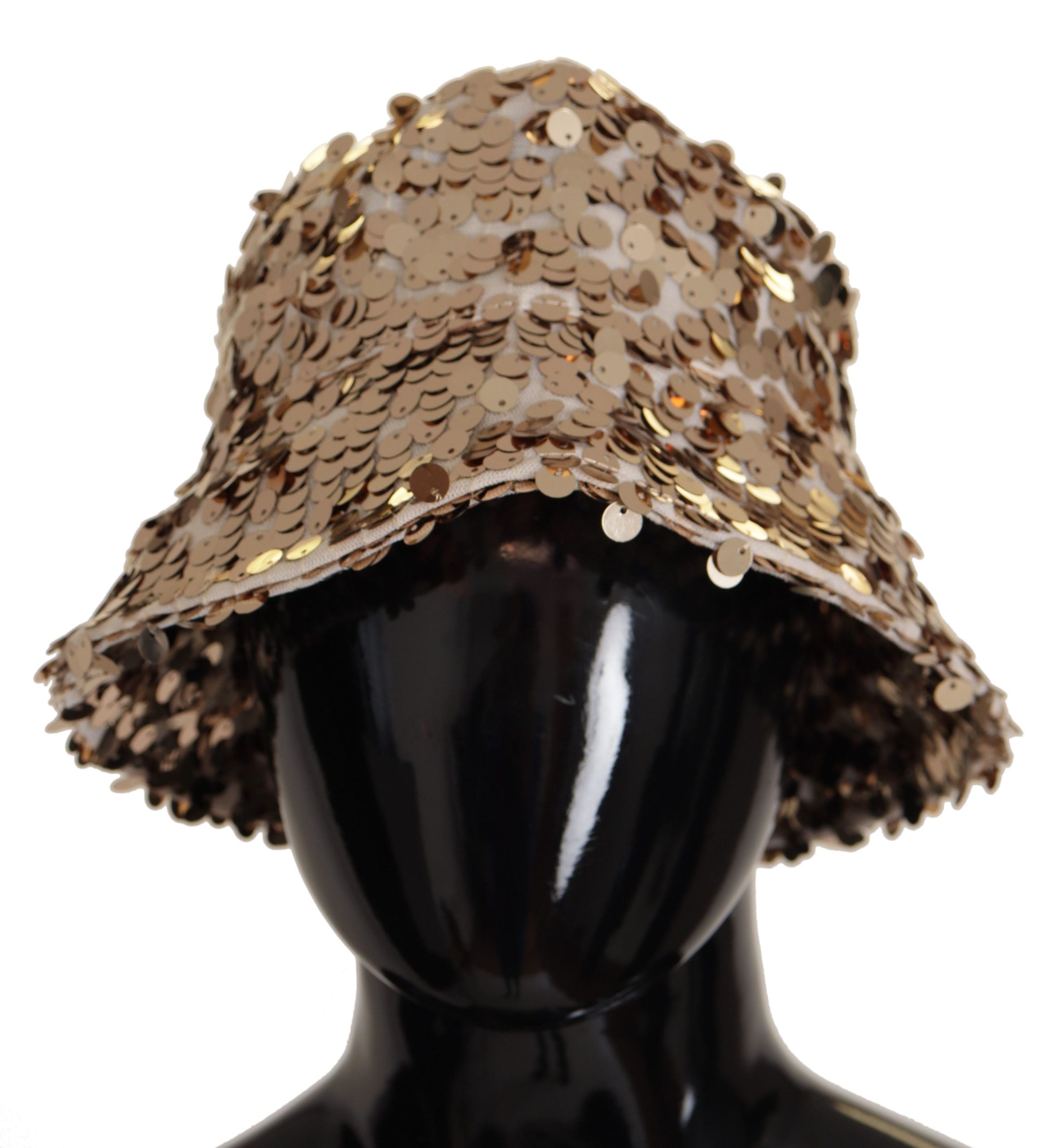 Dolce &amp; Gabbana Дизайнерска шапка тип кофа със златни копринени пайети