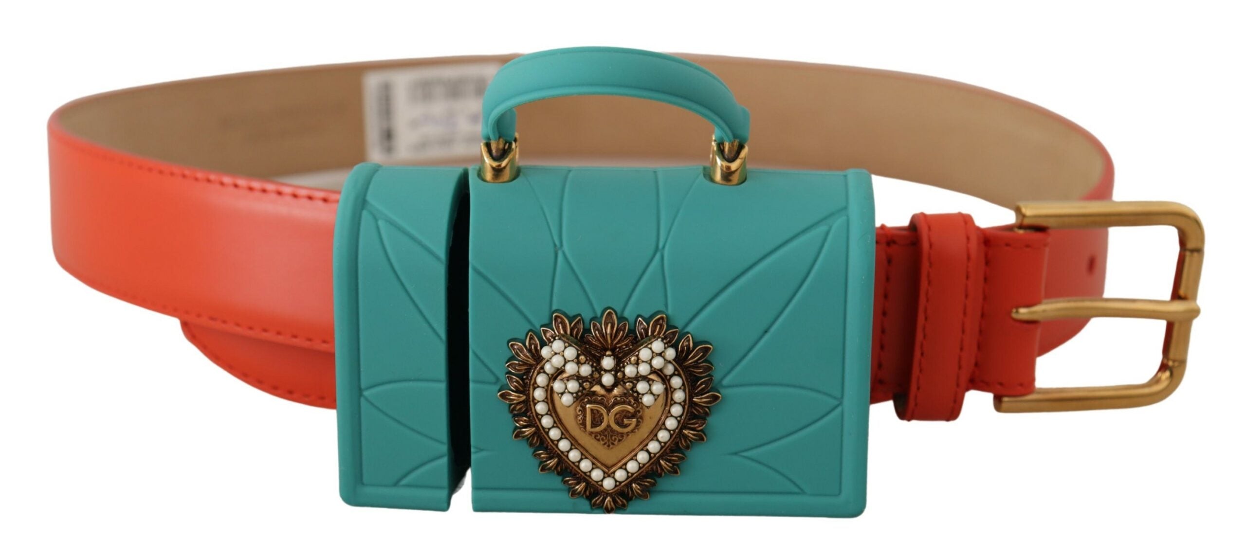 Dolce &amp; Gabbana Оранжева кожа Devotion Heart Микро чанта Колан за слушалки