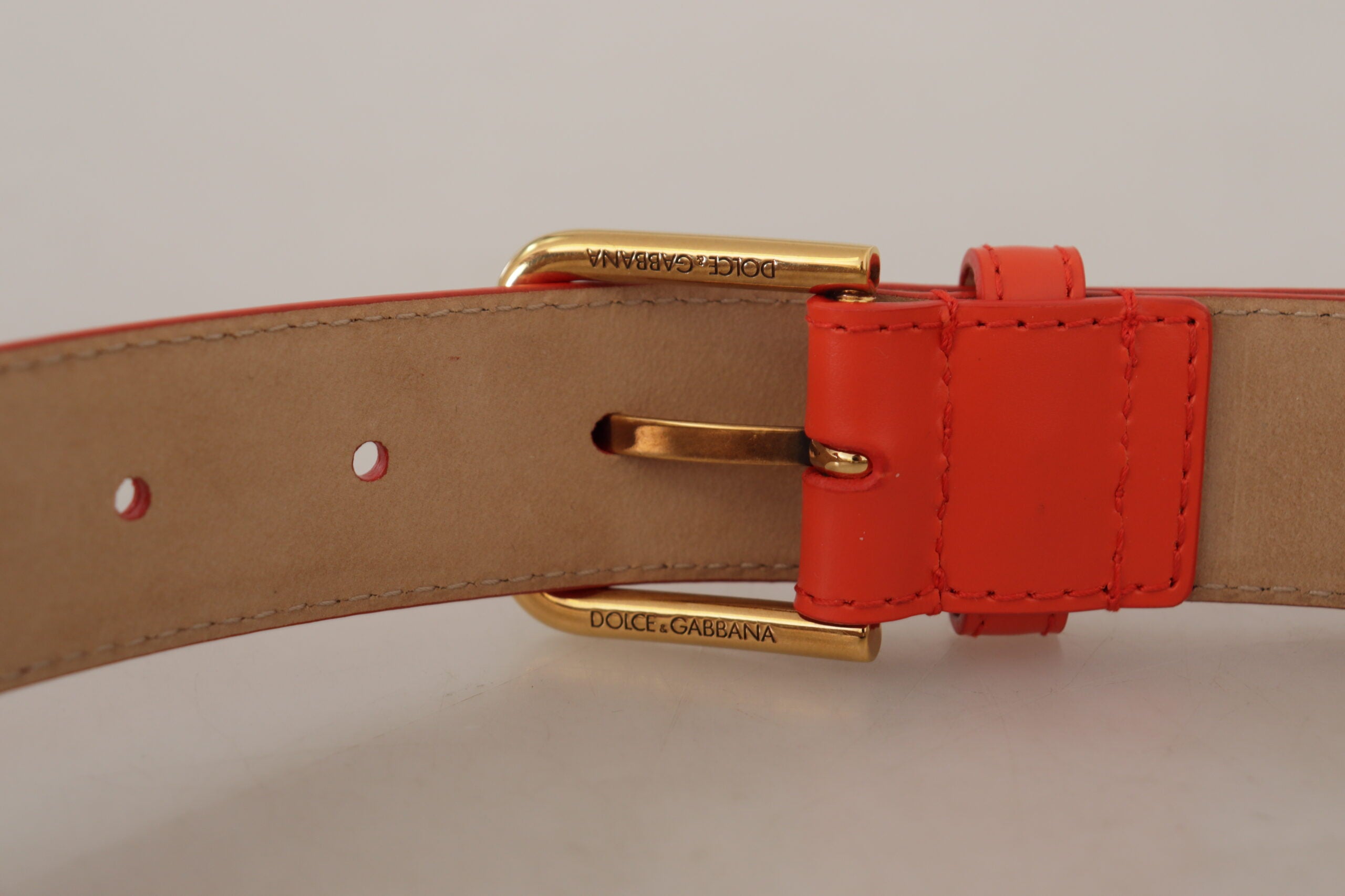 Dolce & Gabbana Chic Orange Leather Belt with Headphone Case