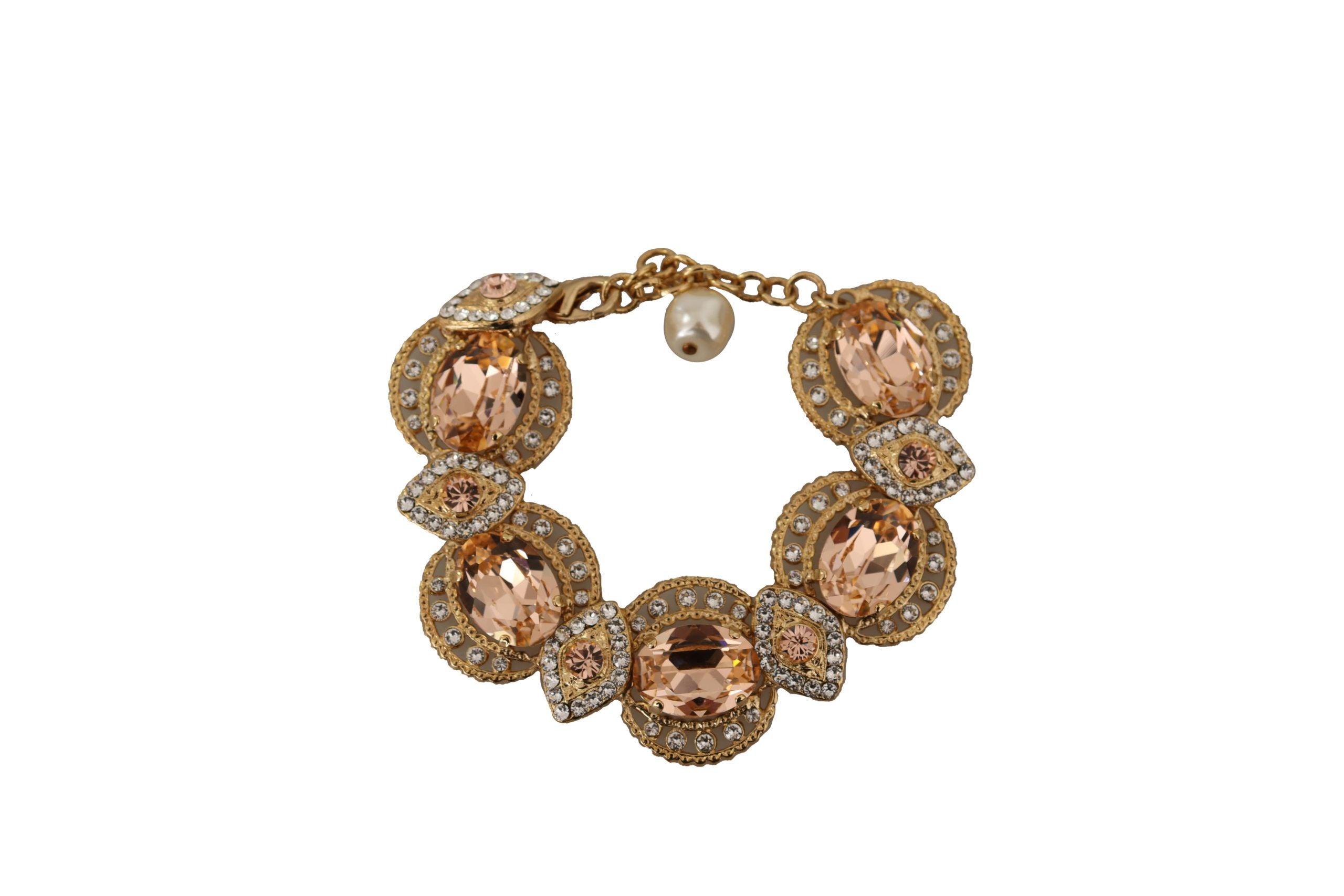 Dolce &amp; Gabbana златна месингова верижка шампанско Crystal Statement Charms гривна