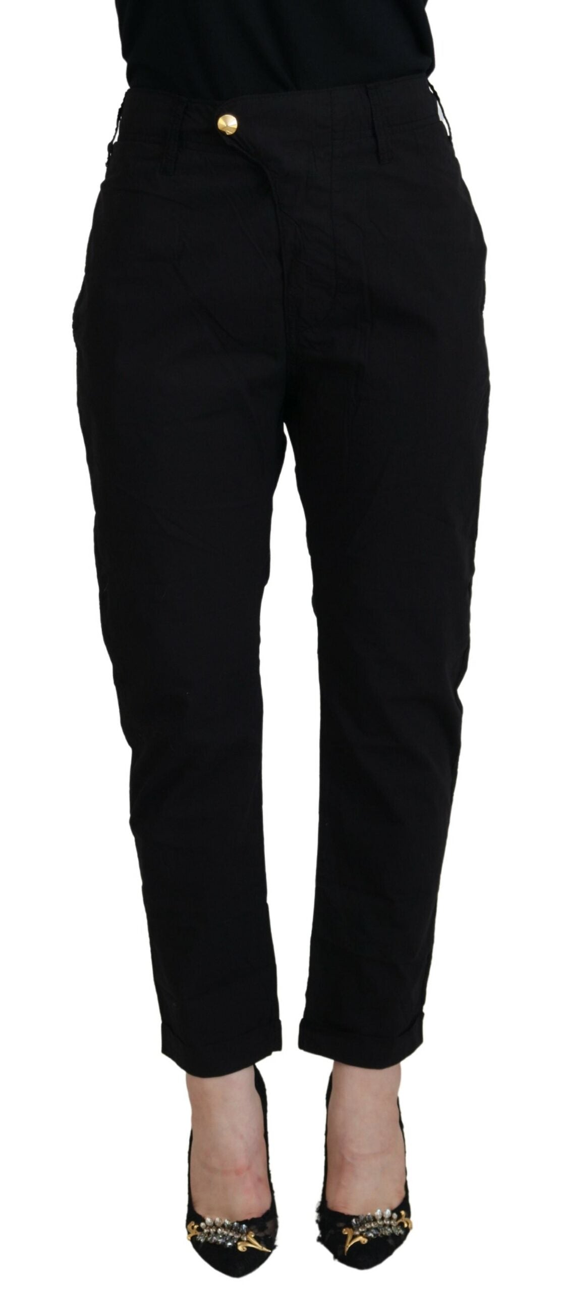 Черни памучни широки дамски панталони с висока талия CYCLE