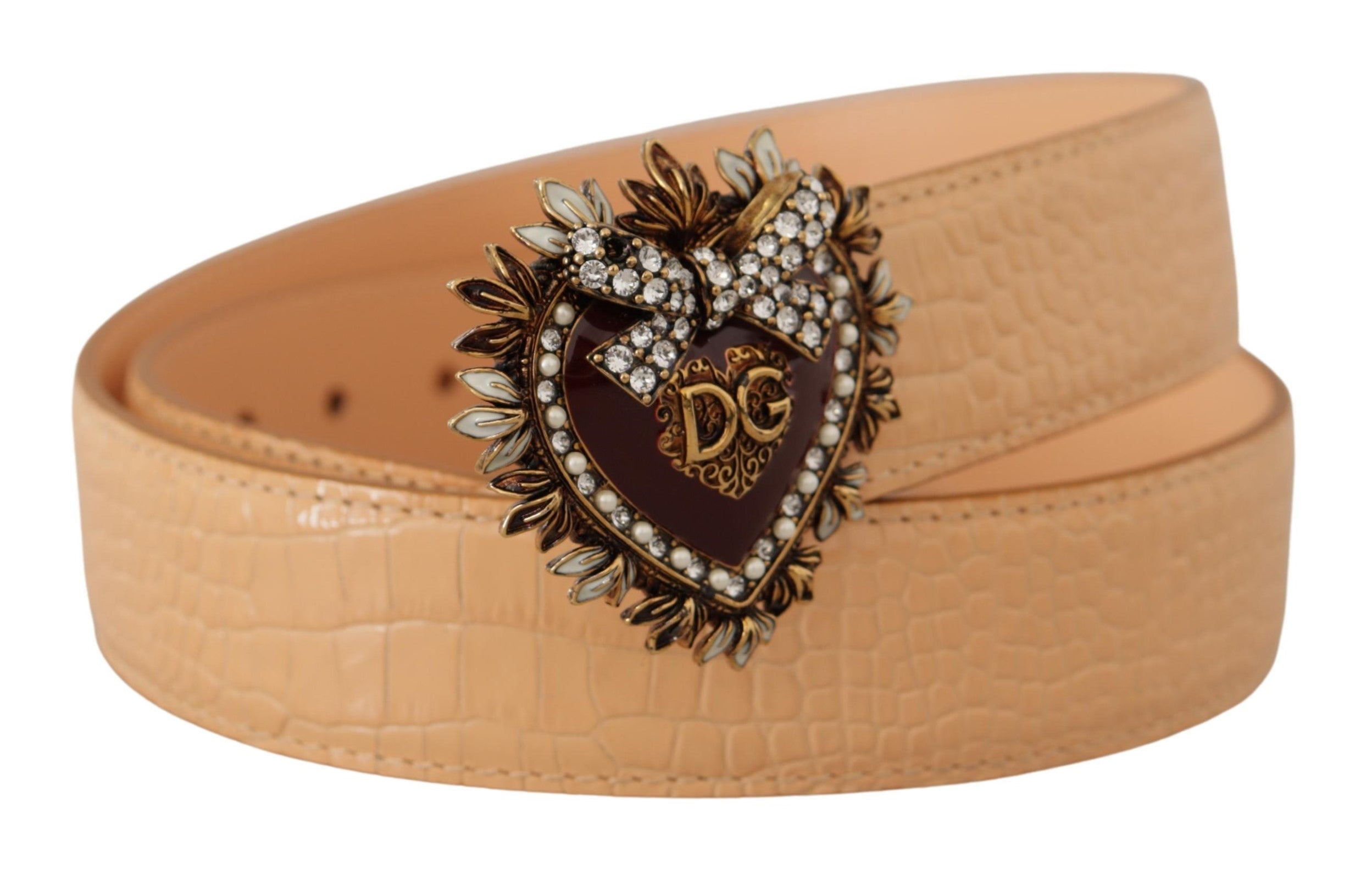 Dolce &amp; Gabbana Beige Croc Pattern DEVOTION Heart DG колан с катарама