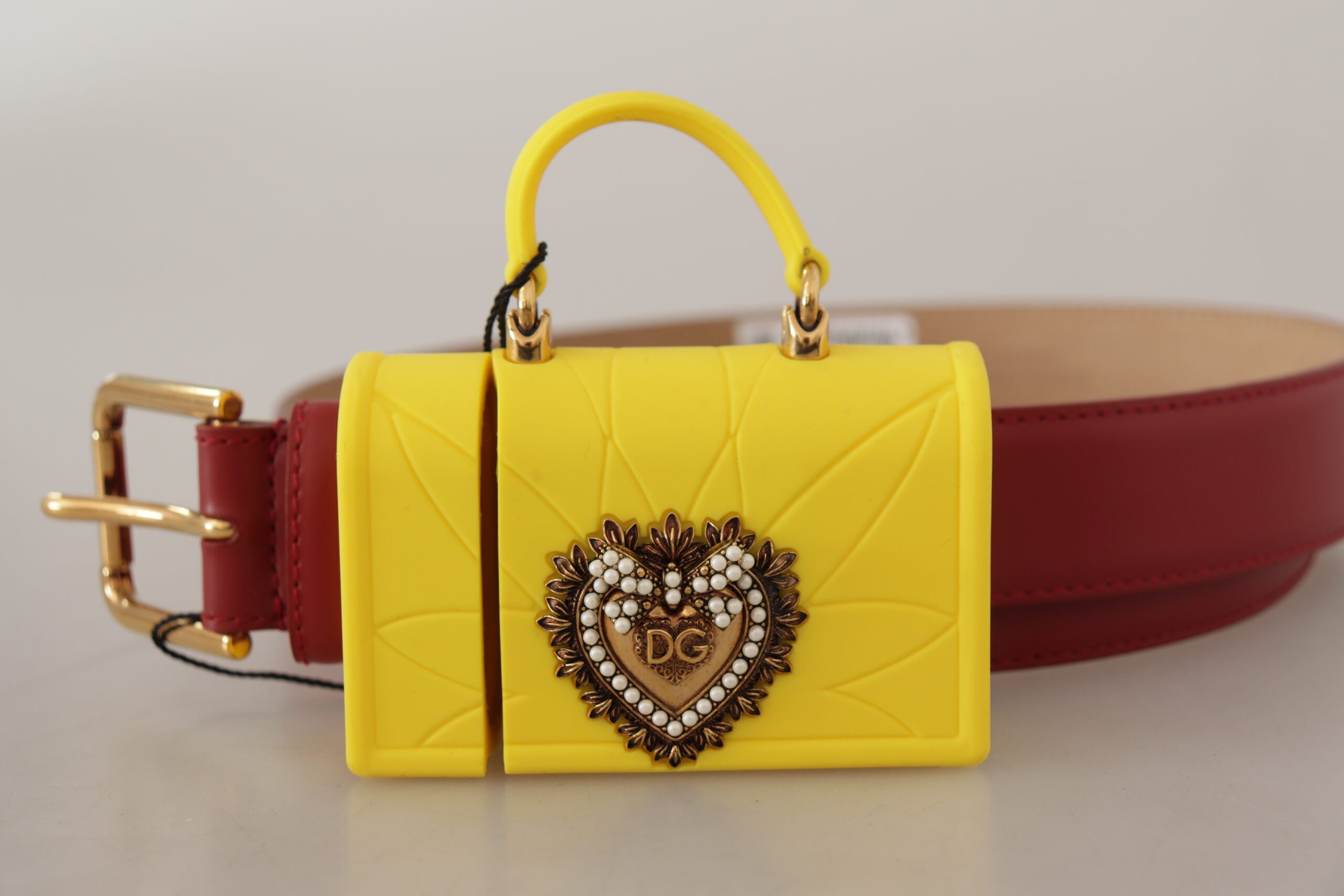 Червена кожена жълта чанта Dolce &amp; Gabbana DEVOTION с катарама