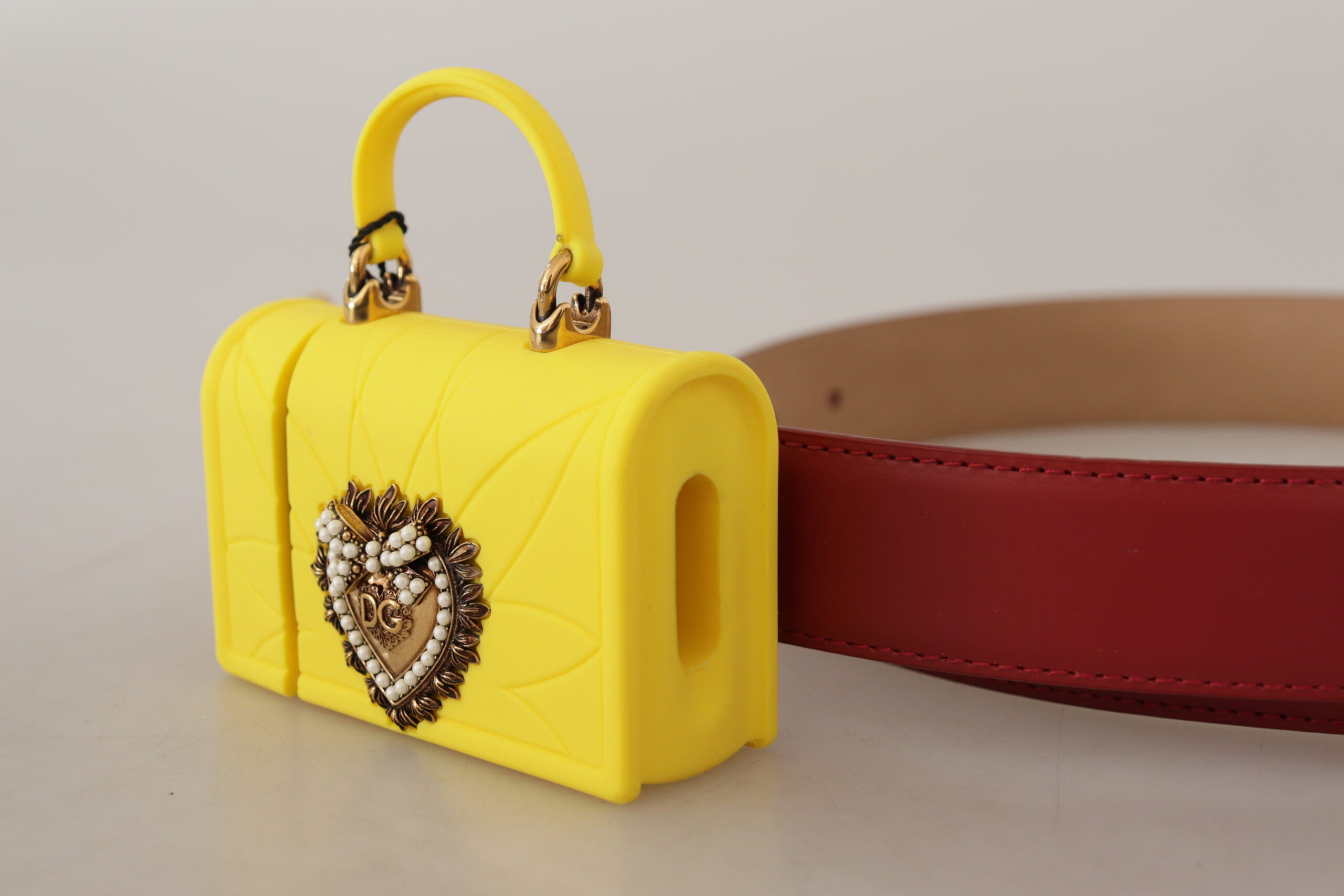 Червена кожена жълта чанта Dolce &amp; Gabbana DEVOTION с катарама