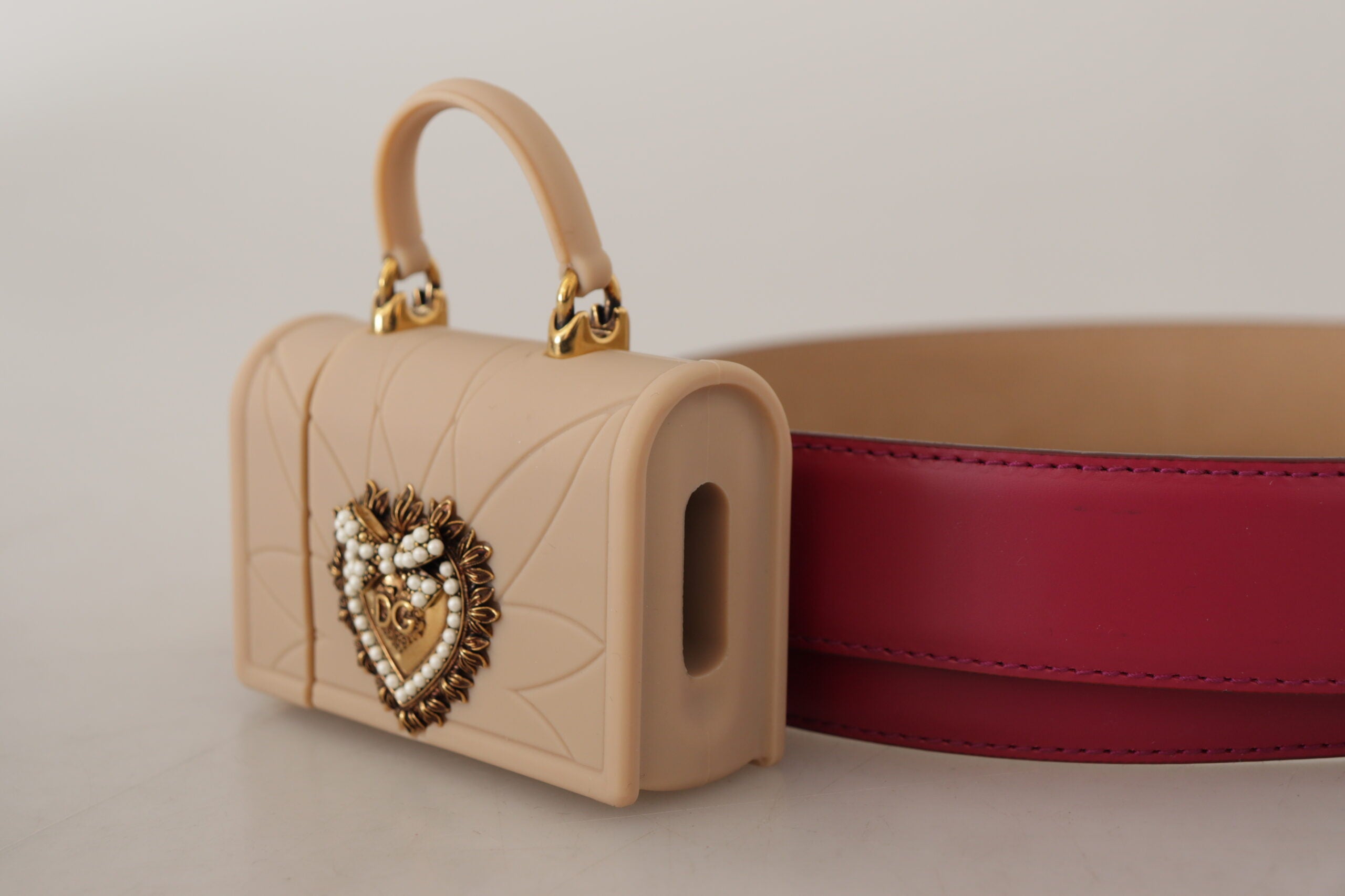 Dolce & Gabbana Elegant Pink Leather Belt with Headphone Case