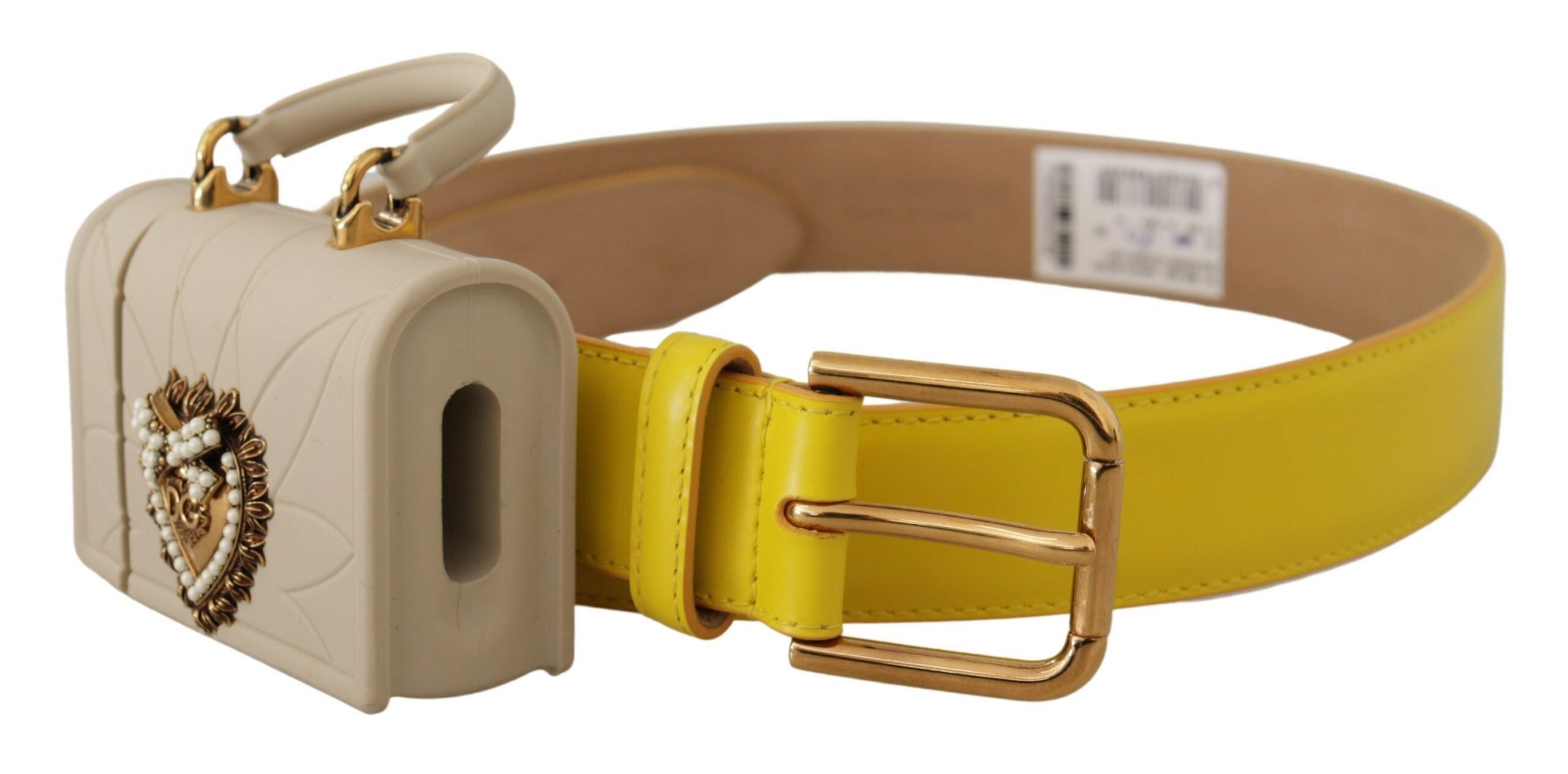 Dolce &amp; Gabbana Yellow Leather Devotion Heart Micro Bag Колан за слушалки