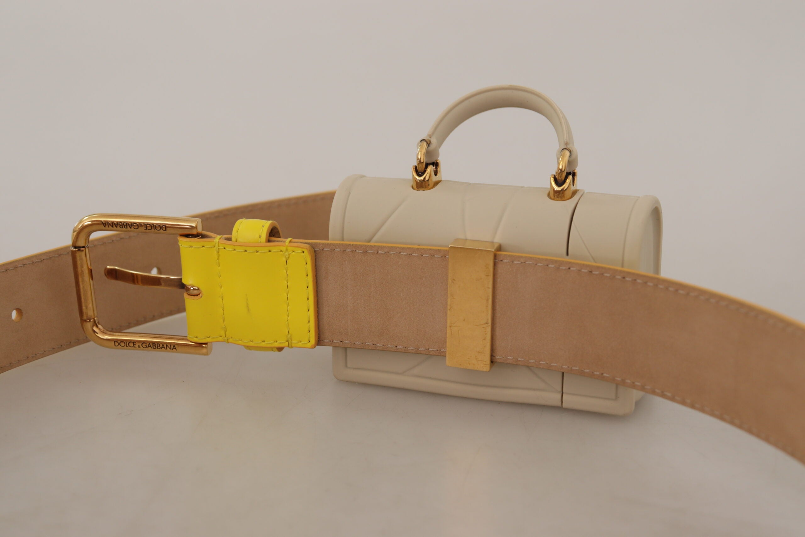 Dolce &amp; Gabbana Yellow Leather Devotion Heart Micro Bag Колан за слушалки