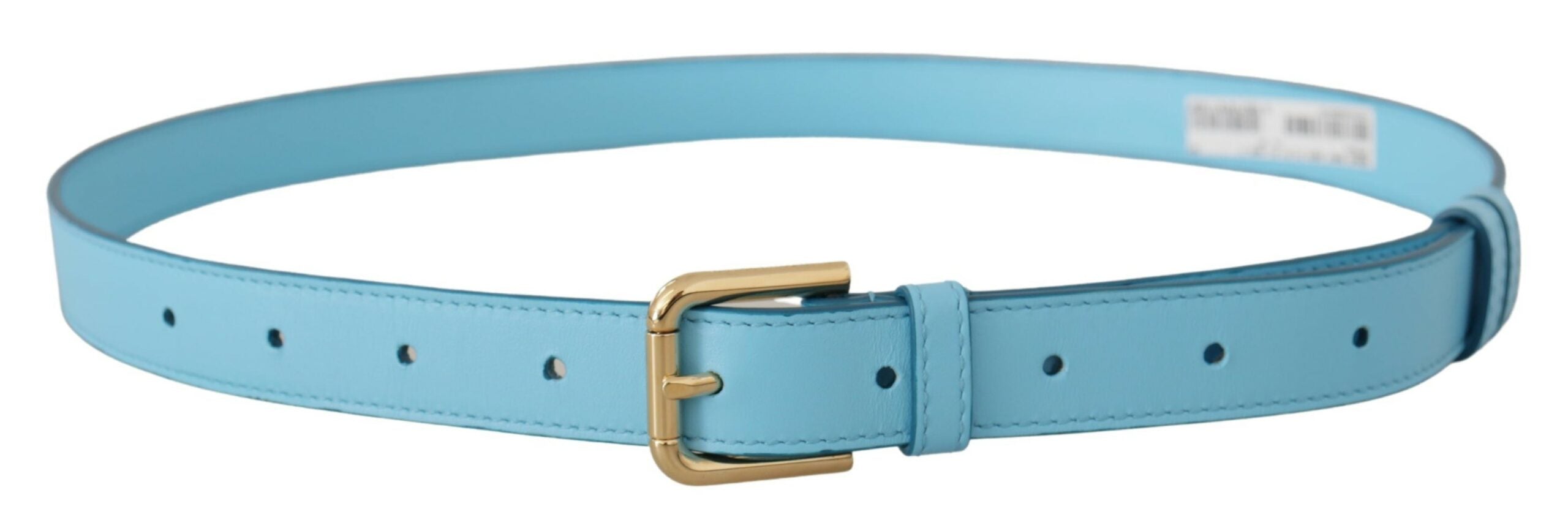 Dolce & Gabbana Elegant Sky Blue Leather Belt with Logo Buckle