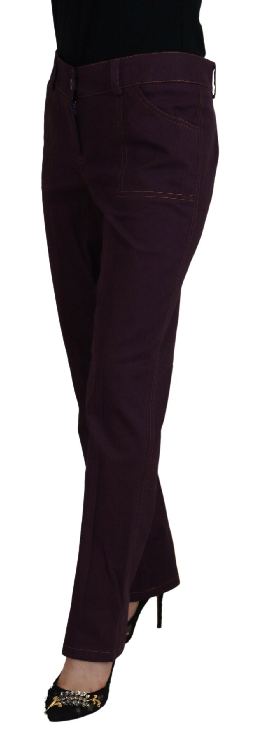 Лилави памучни дамски стеснени панталони със средна талия BENCIVENGA
