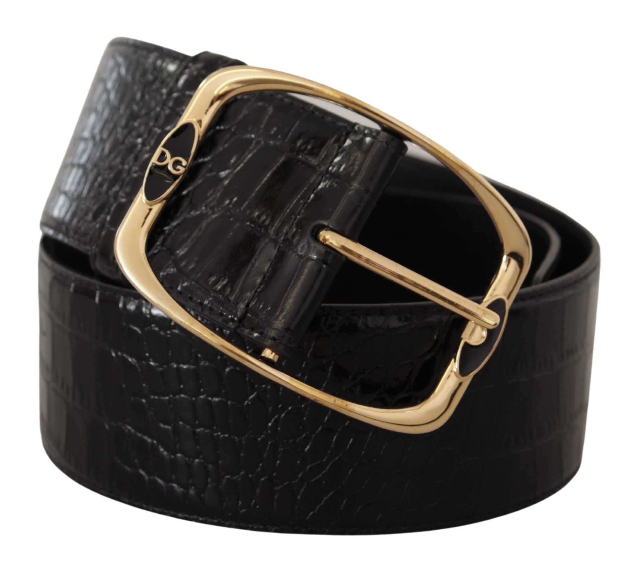 Dolce &amp; Gabbana черен крокодилски принт златен метален колан с катарама с лого DG