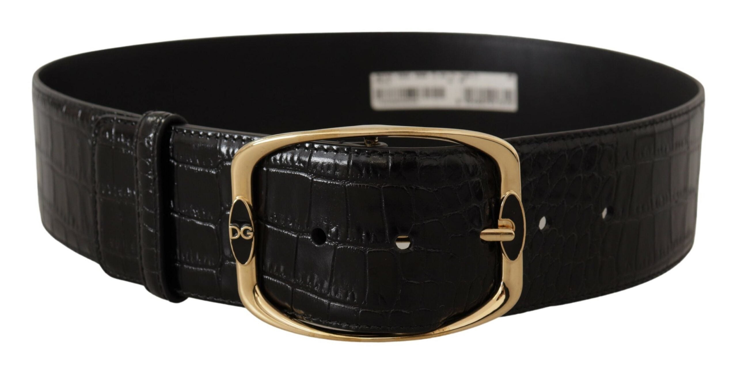 Dolce &amp; Gabbana черен крокодилски принт златен метален колан с катарама с лого DG