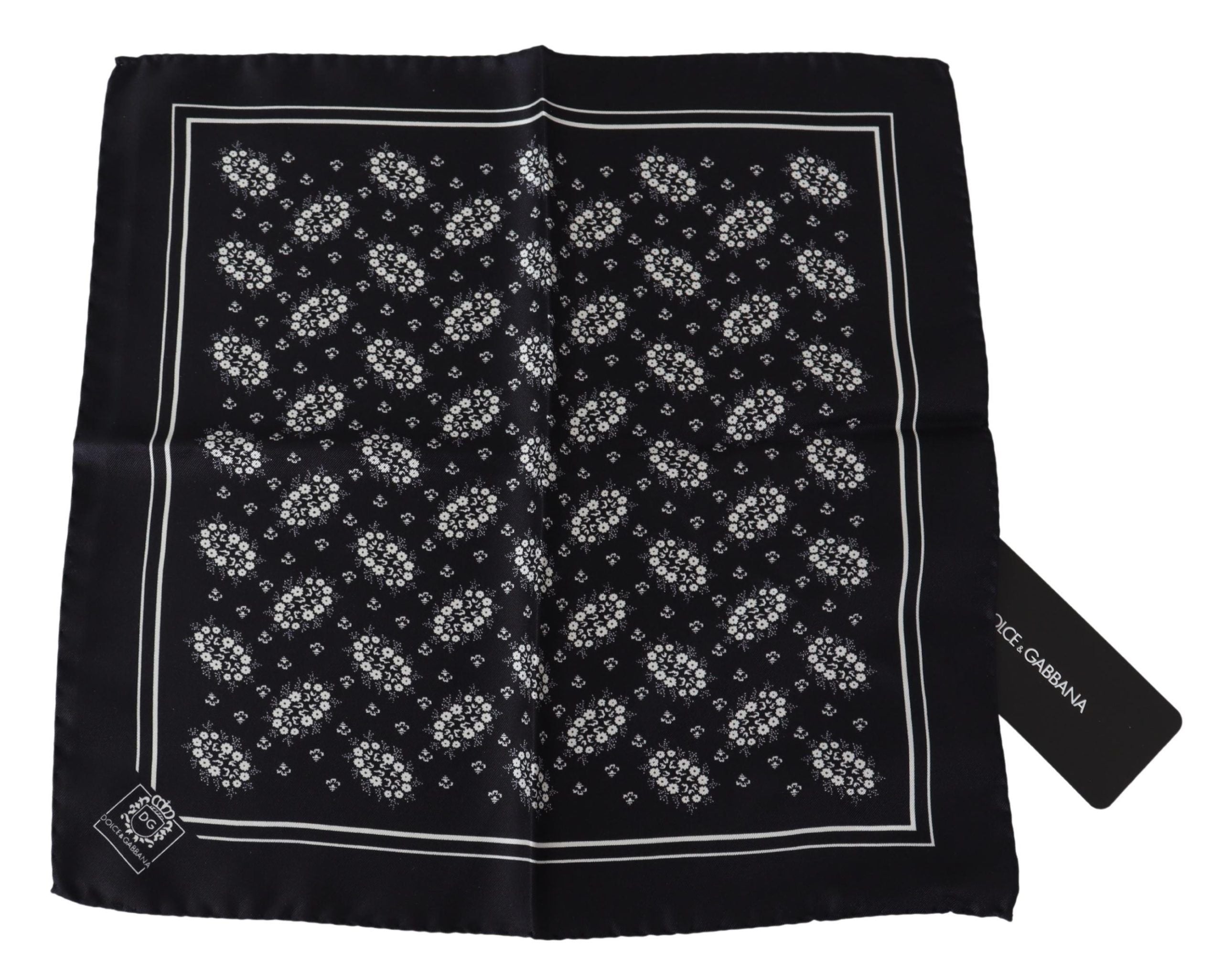 Копринена носна кърпа с черен шарен квадратен шал Dolce &amp; Gabbana