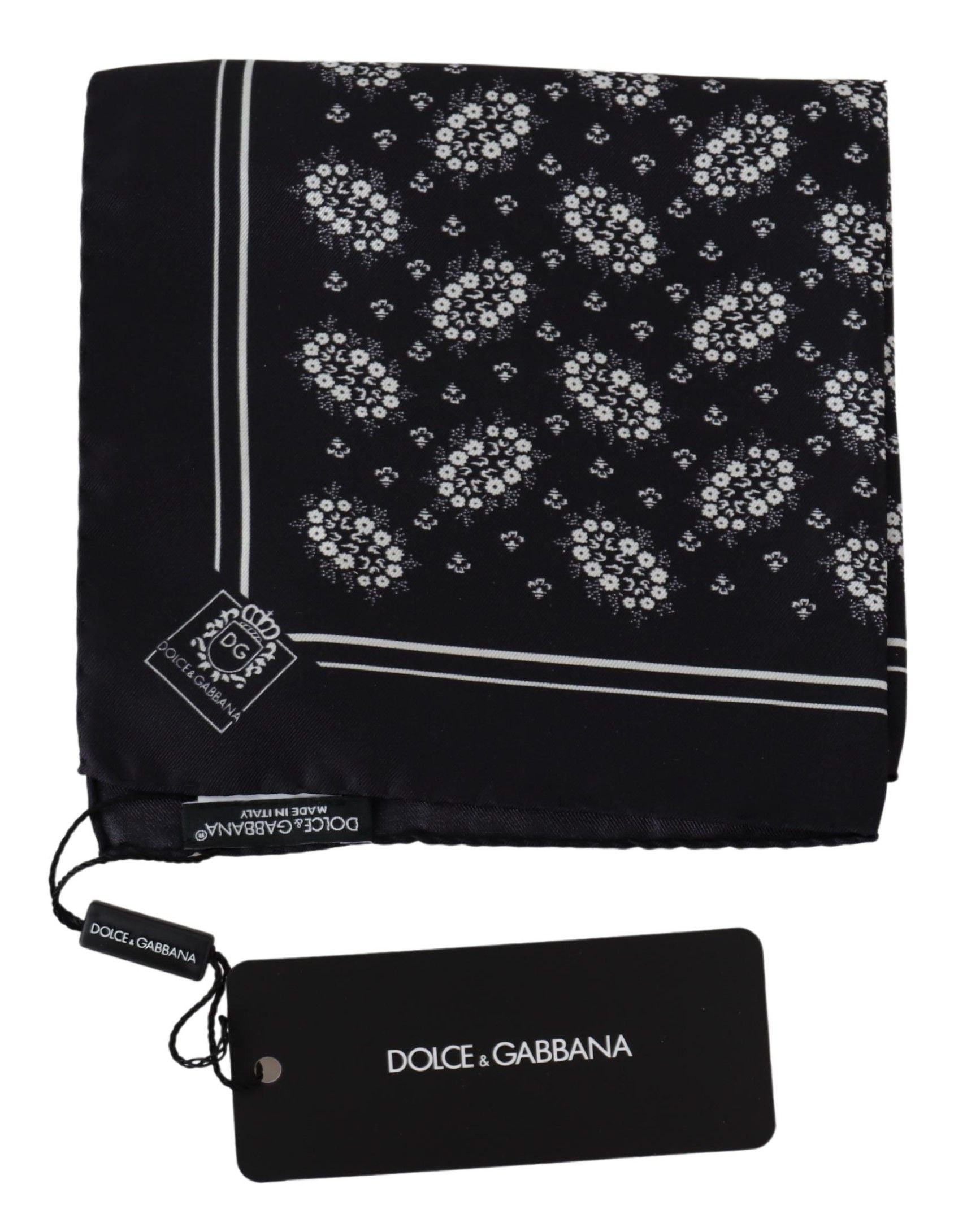 Копринена носна кърпа с черен шарен квадратен шал Dolce &amp; Gabbana