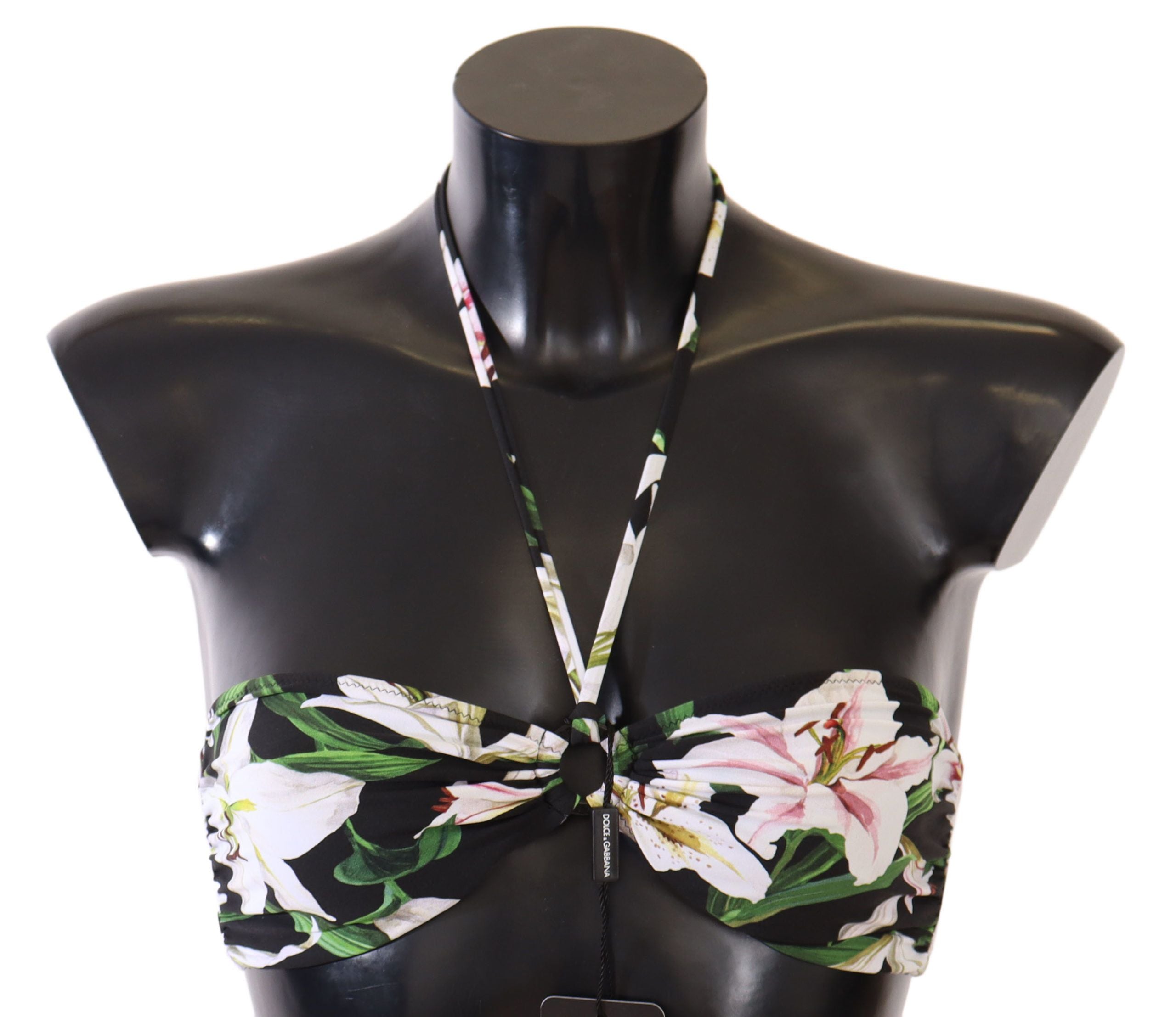 Dolce &amp; Gabbana Black Lily Print Swimsuit Bikini Top Бански костюм