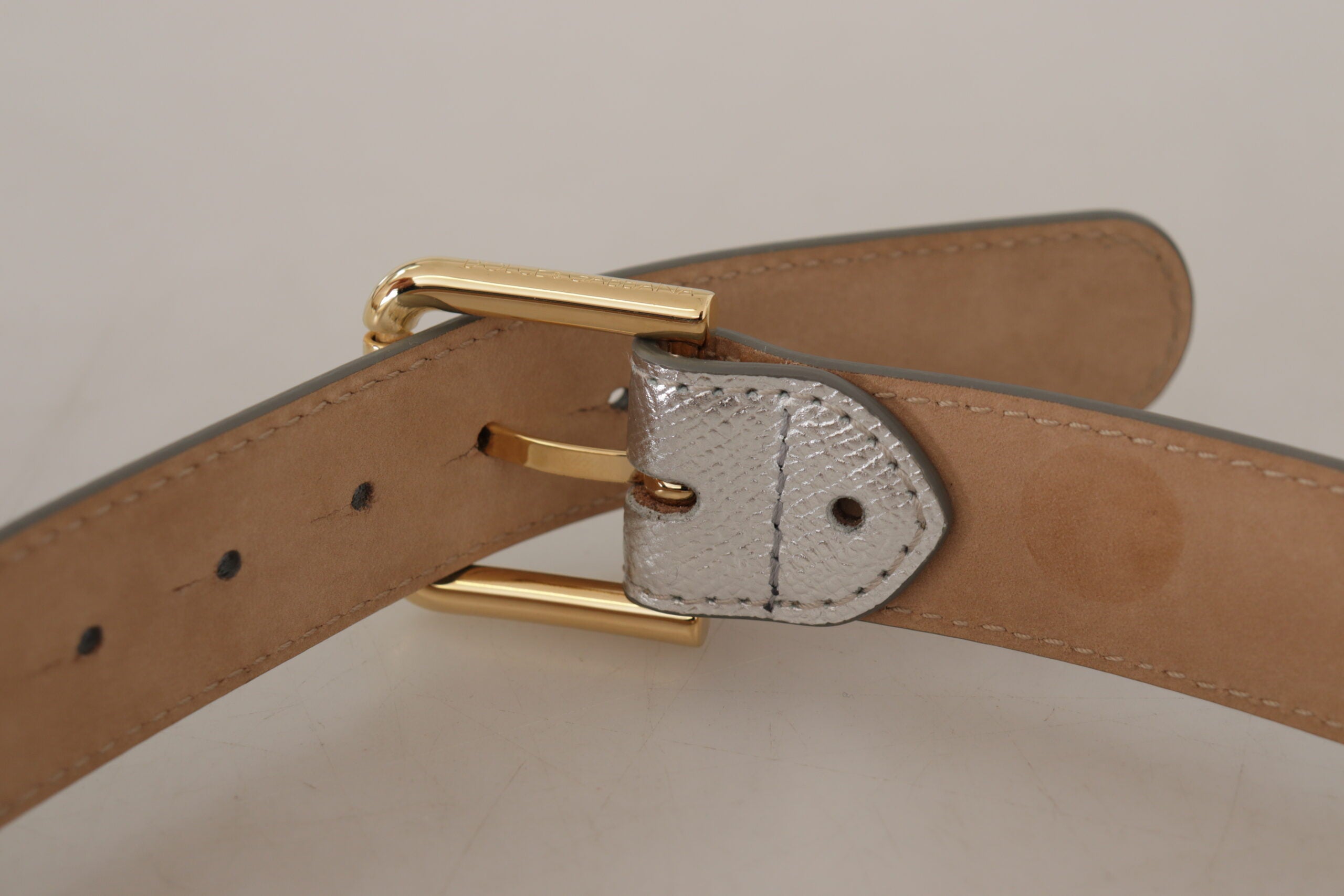 Dolce & Gabbana Elegant Silver Leather Belt with Engraved Buckle