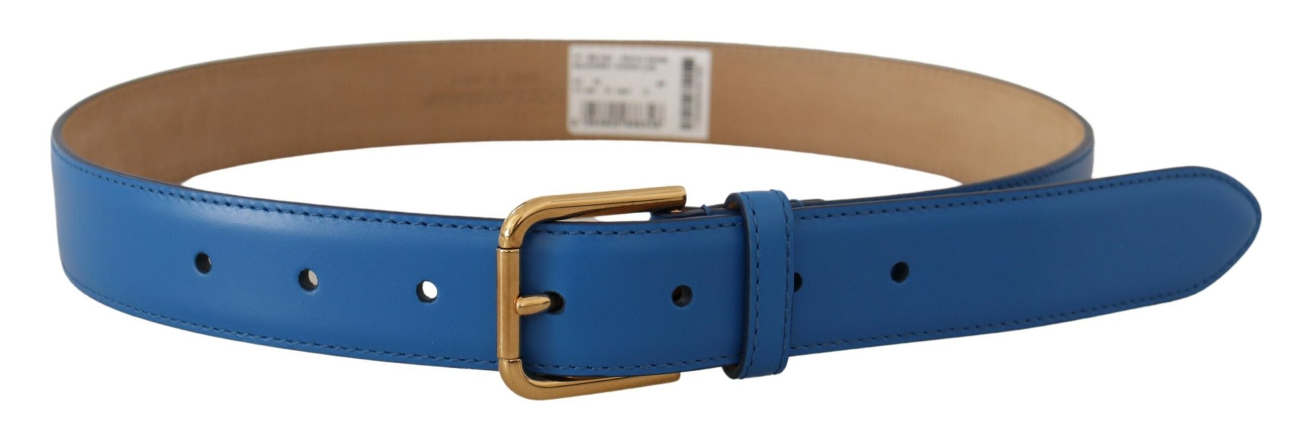 Dolce & Gabbana Elegant Blue Leather Belt with Engraved Buckle
