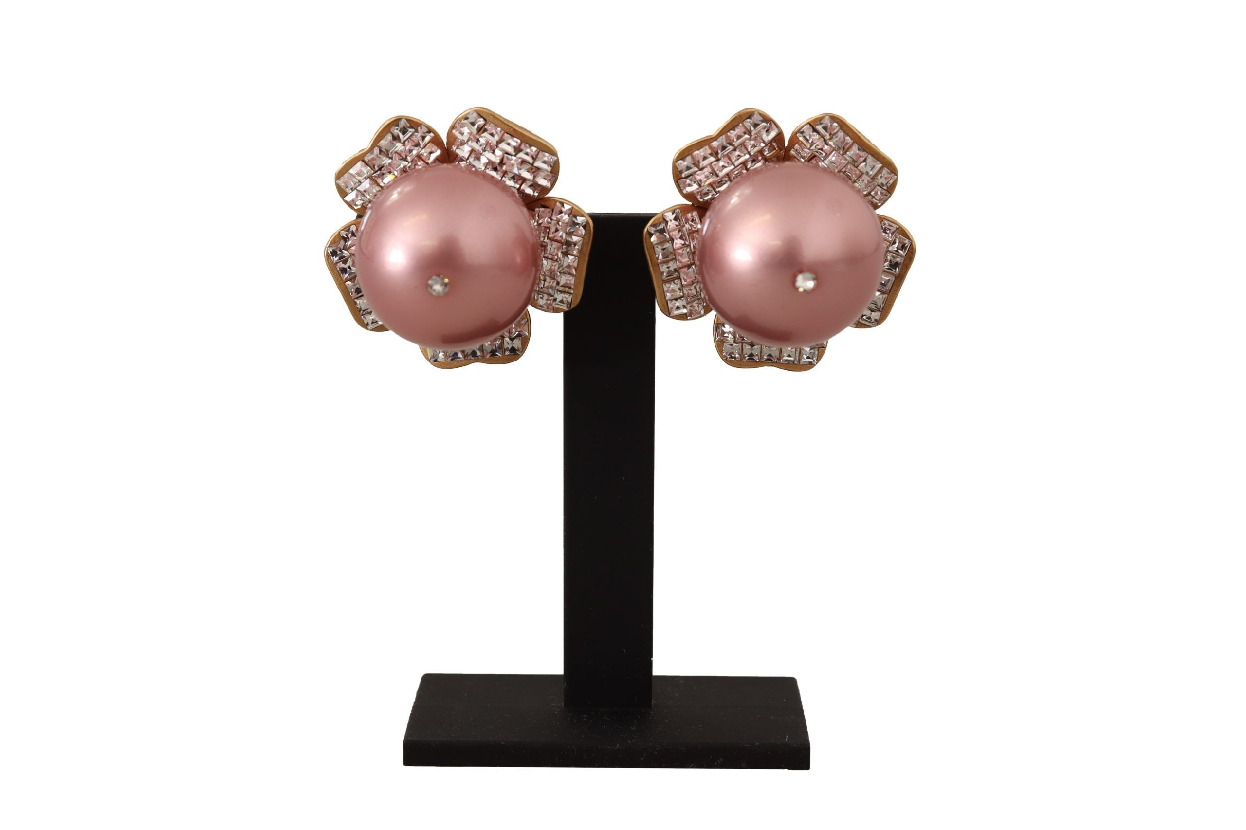 Dolce &amp; Gabbana Златен тон Maxi Faux Pearl Floral Clip-on бижута Обеци