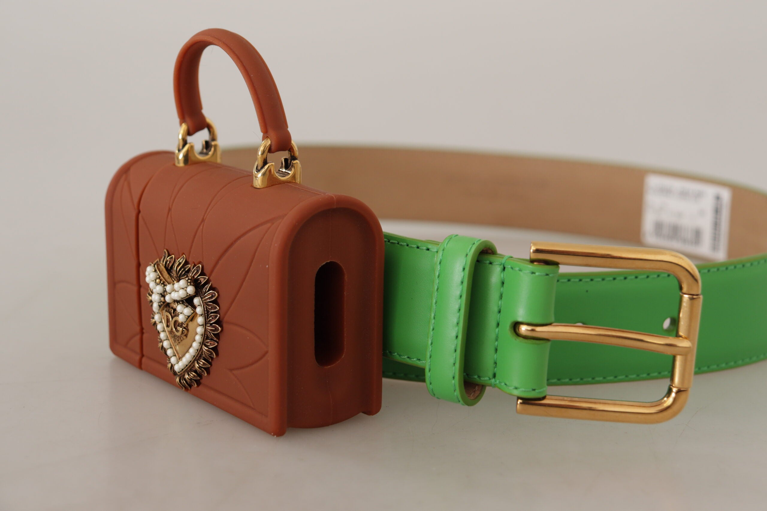 Колан за слушалки Dolce &amp; Gabbana Green Leather Devotion Heart Micro Bag