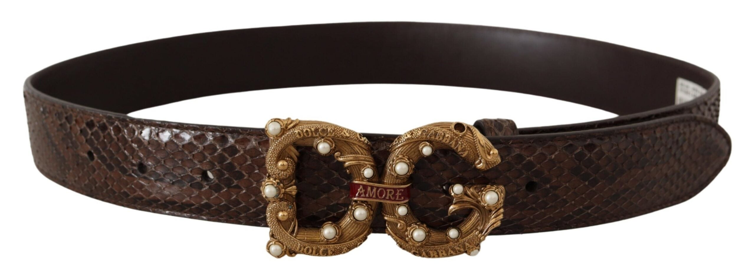 Dolce &amp; Gabbana Brown Amore Екзотичен кожен колан с катарама с лого и животински принт