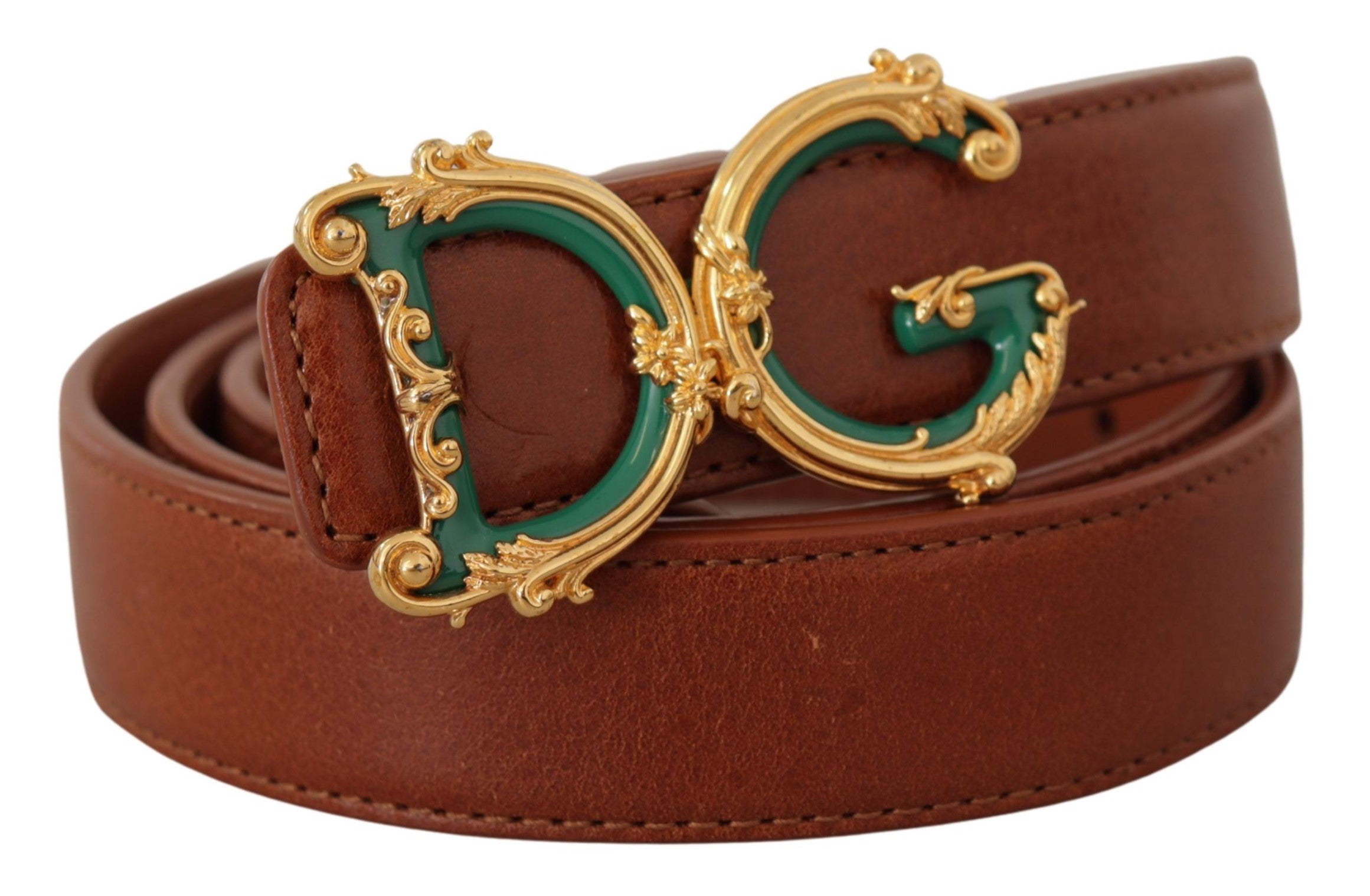 Dolce &amp; Gabbana кафяв кожен бароков златен колан с катарама с лого DG