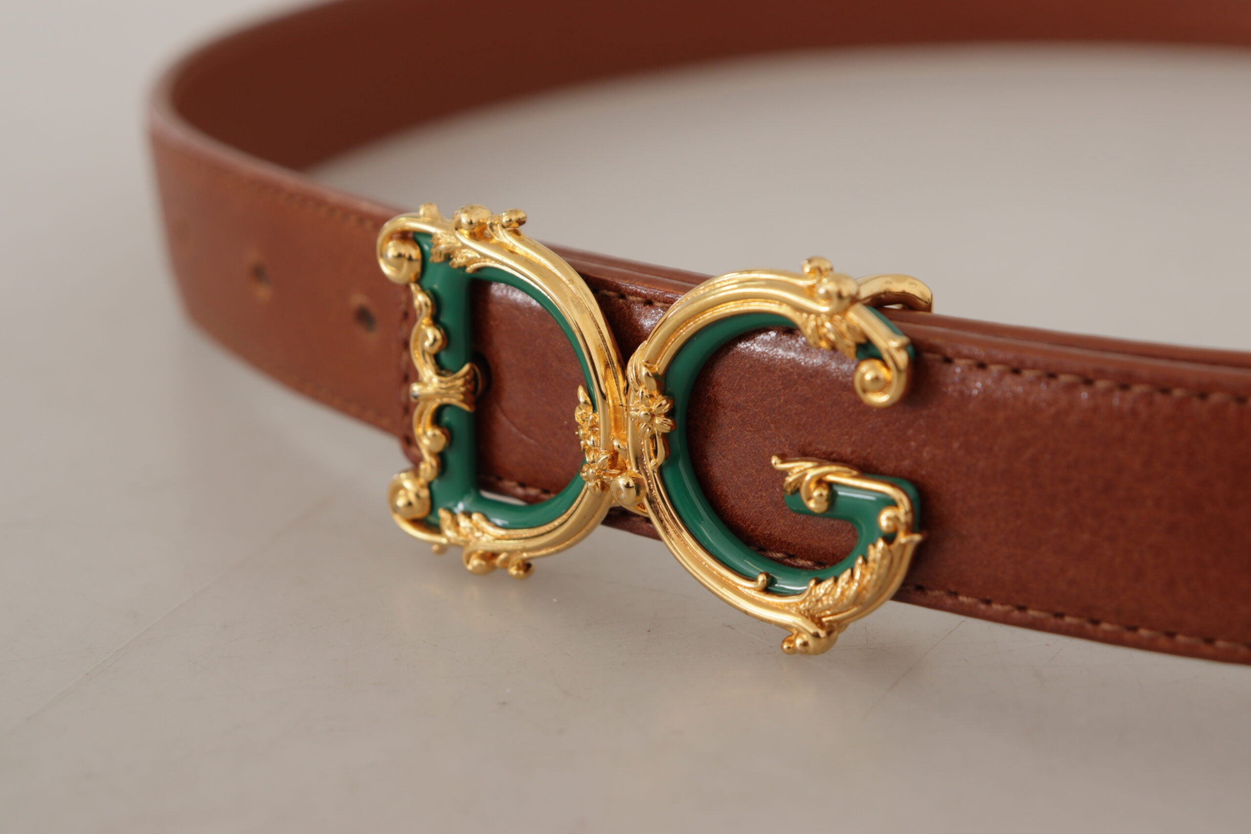 Dolce &amp; Gabbana кафяв кожен бароков златен колан с катарама с лого DG