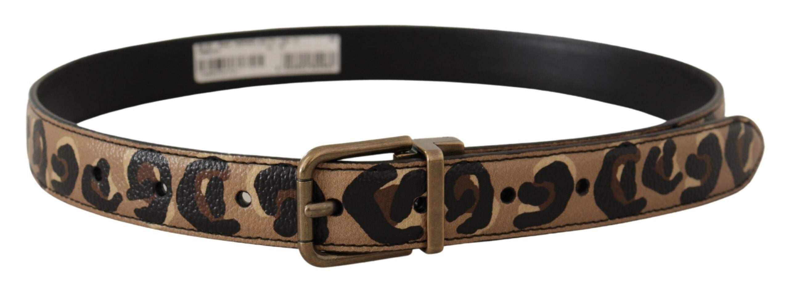 Dolce &amp; Gabbana кафяв кожен колан с леопардов принт с бронзова метална катарама
