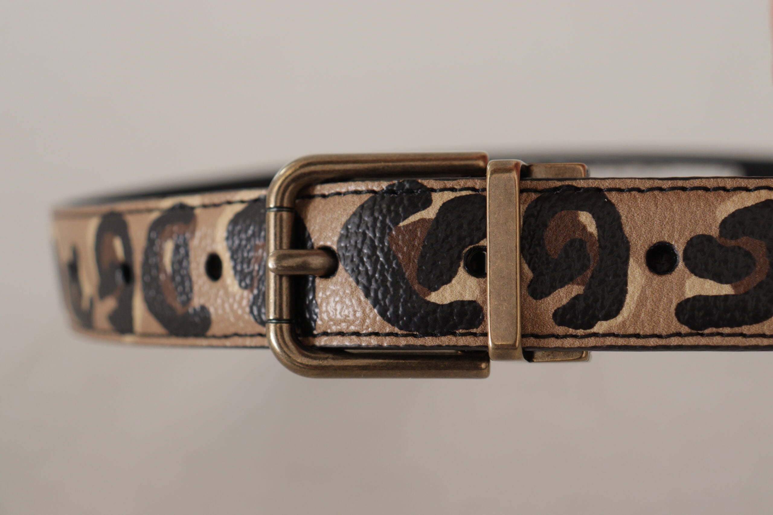 Dolce &amp; Gabbana кафяв кожен колан с леопардов принт с бронзова метална катарама