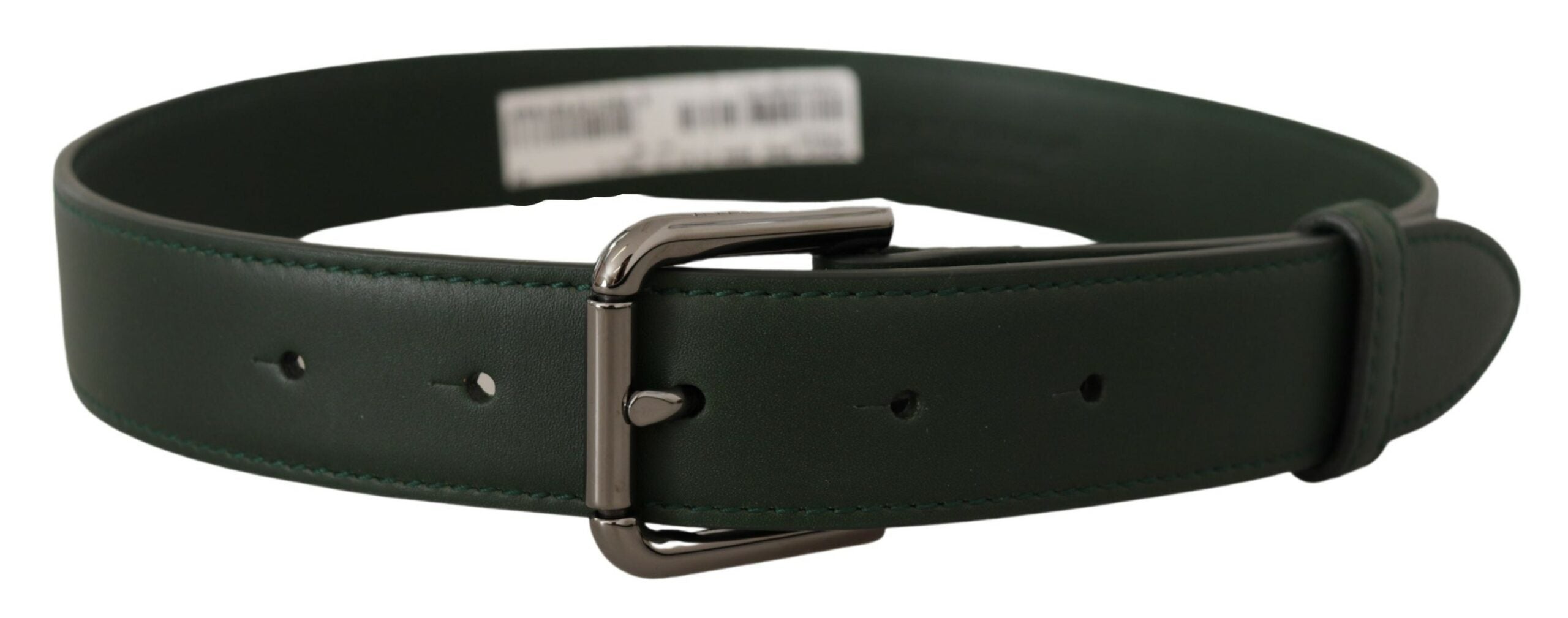 Dolce & Gabbana Elegant Dark Green Leather Belt with Logo Buckle